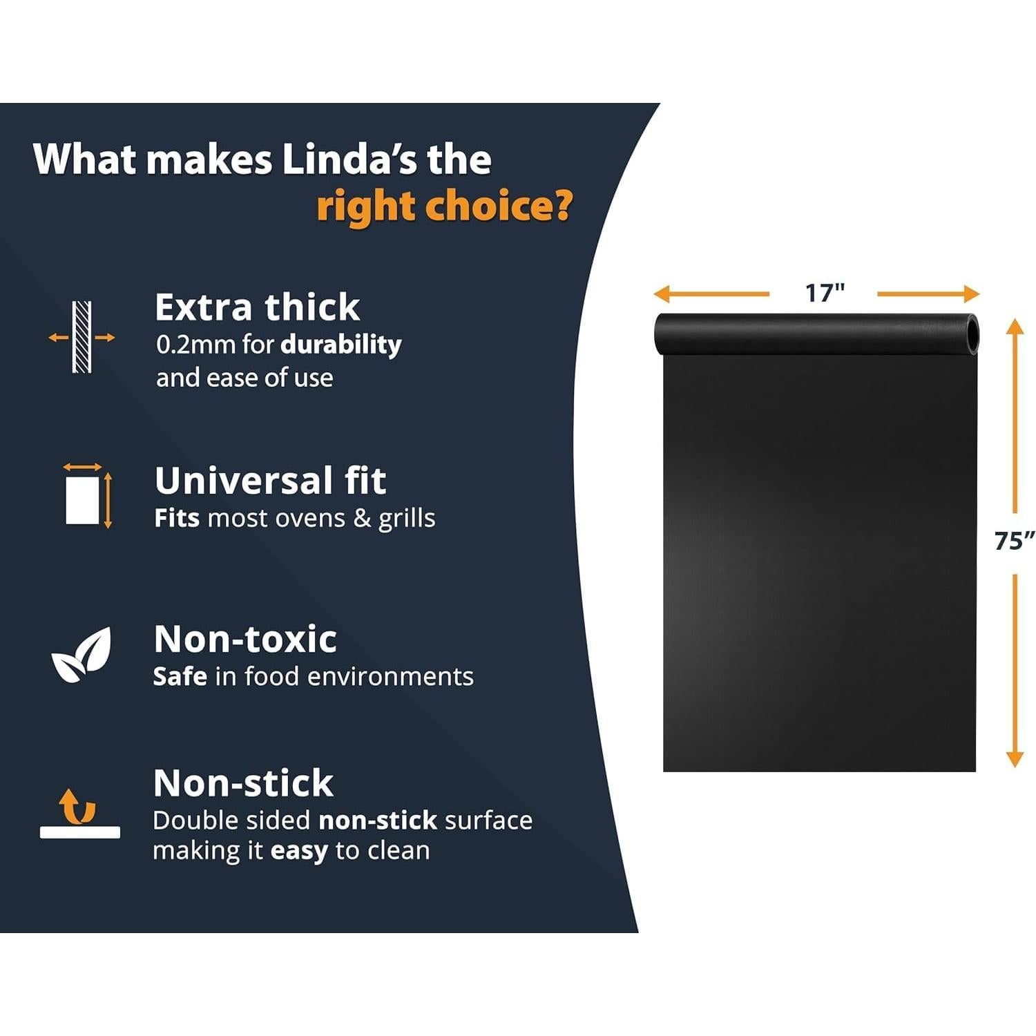 Oven Liners for Bottom of Oven - Large Heavy Duty Mats, 17” x 75” Non-Stick Reusable Liner for Electric, Gas, Toasters, Grills - BPA & PFOA Free Kitchen Accessory to Keep It Clean (Black)