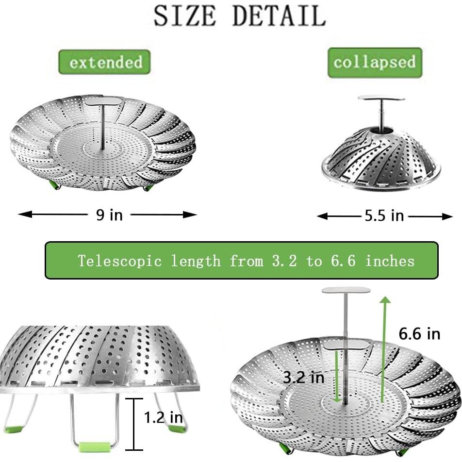 Cesta de Vapor Plegable LCPUD 5.5 a 9 Pulgadas Acero Inoxidable