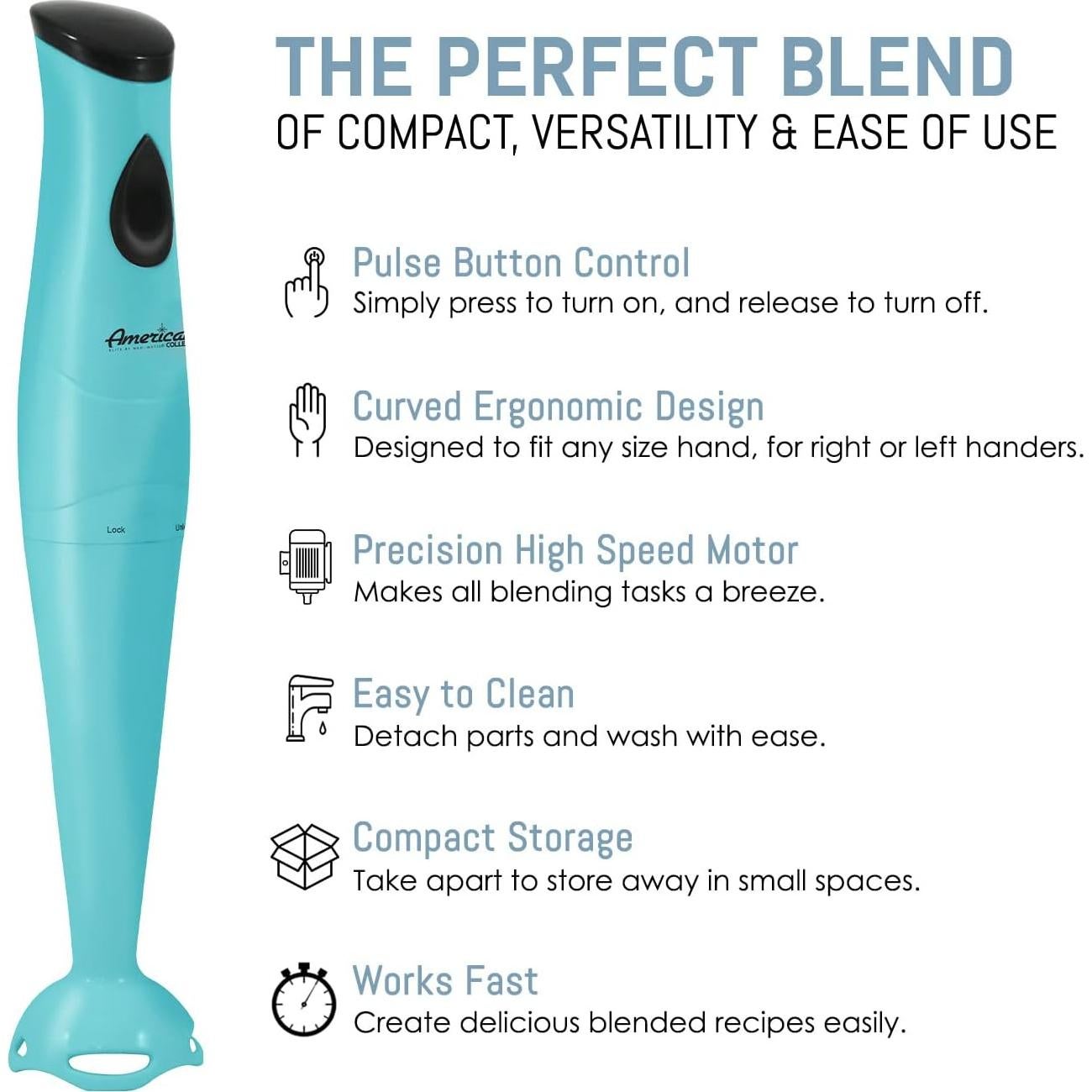 Licuadora de Inmersión Elite Gourmet EHB-2425BL 150W Aqua