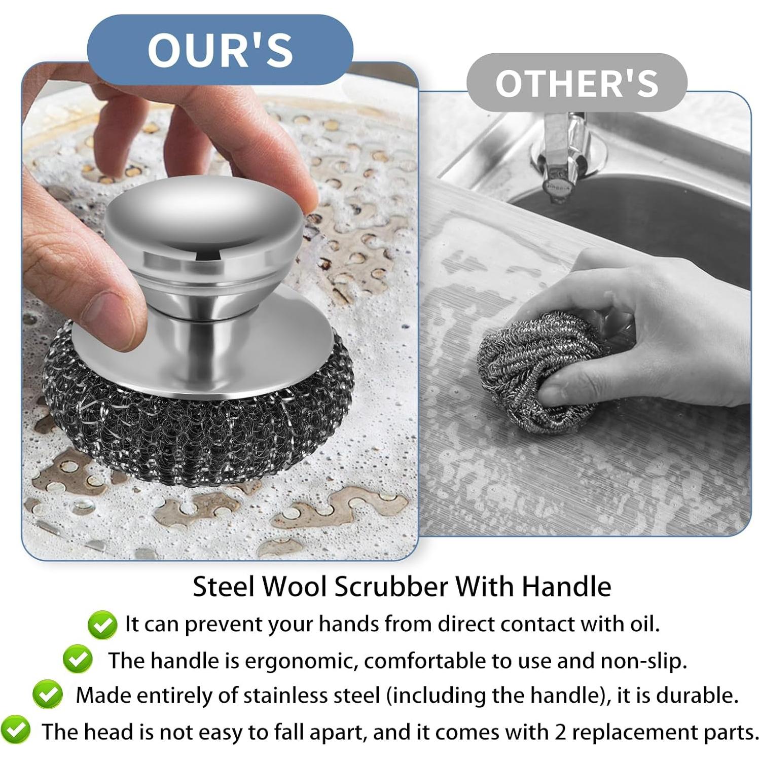 Estropajos de Acero Inoxidable Onewly 2 Pack con Mango Ergonómico