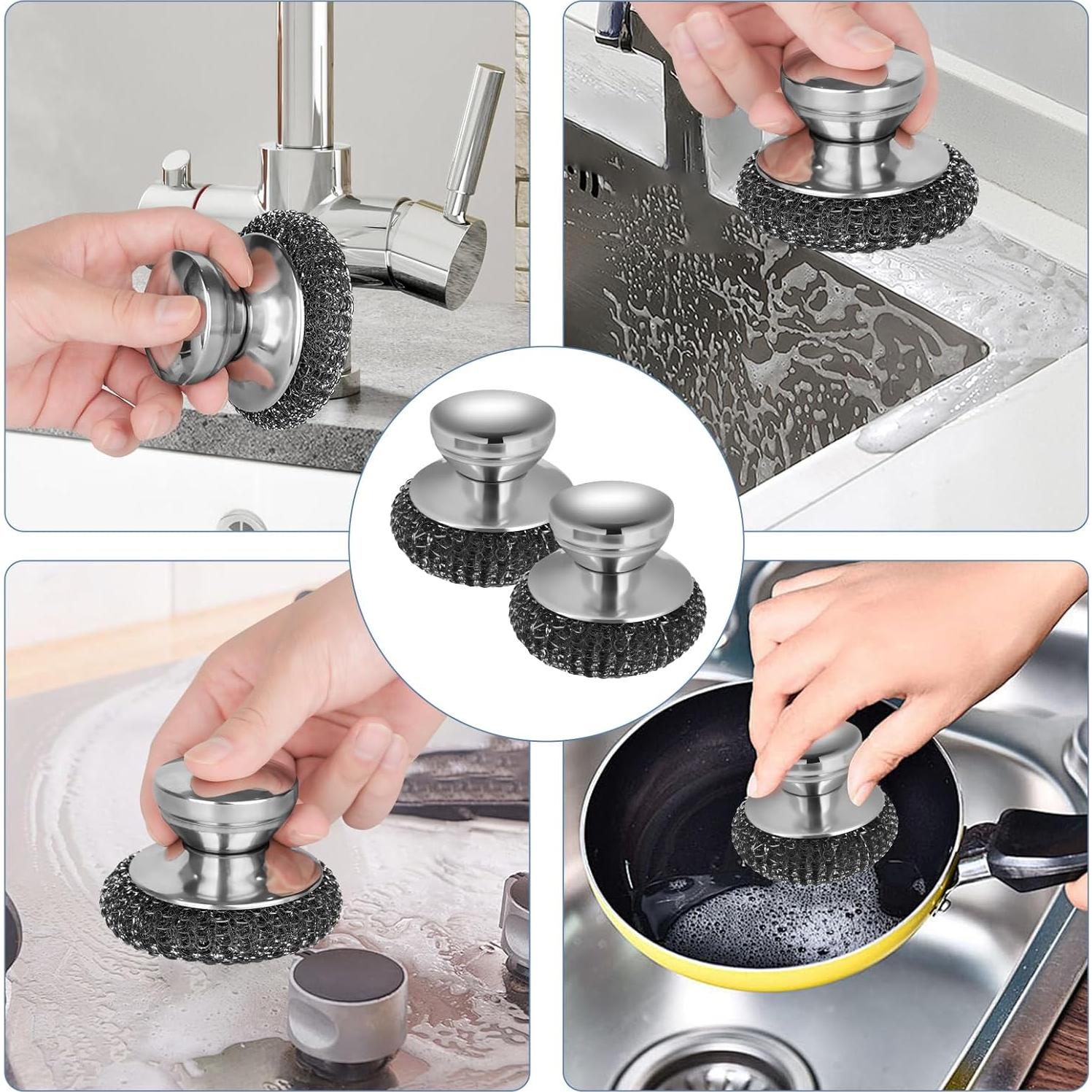 Estropajos de Acero Inoxidable Onewly 2 Pack con Mango Ergonómico