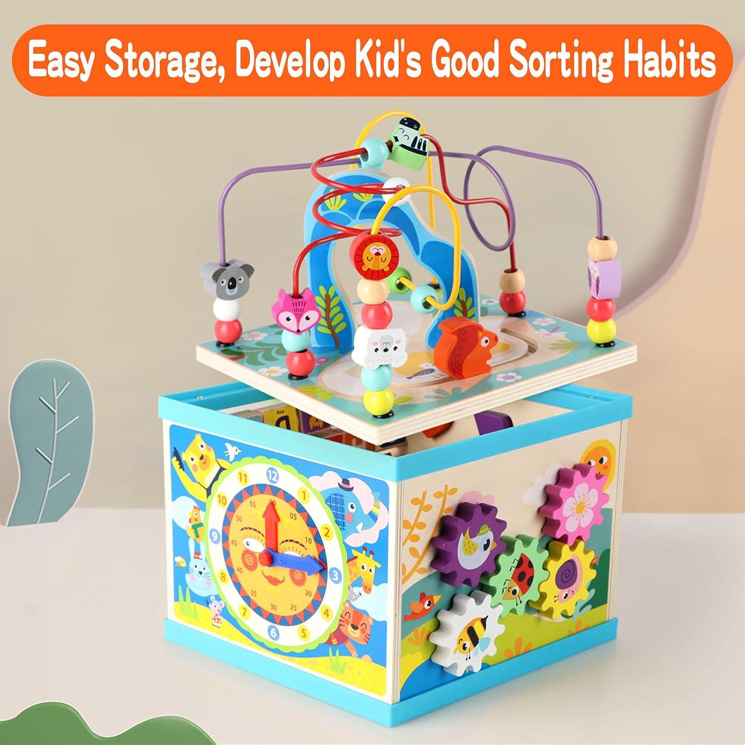 Cubo de Actividades de Madera Qilay 5 en 1 para Niños