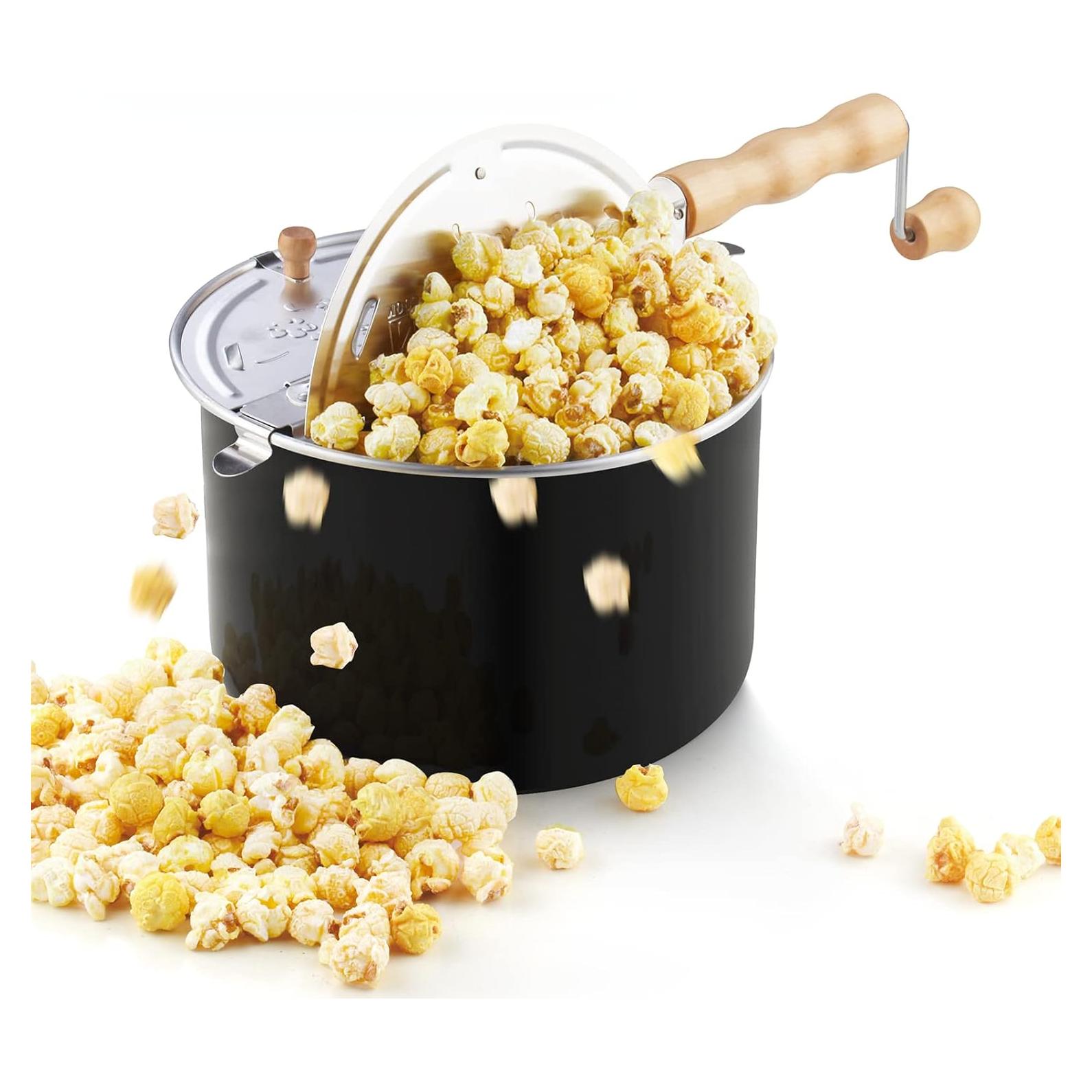 Cook N Home Stovetop Popcorn Popper with Crank, 6-Quart Aluminum Popcorn Pot, Black