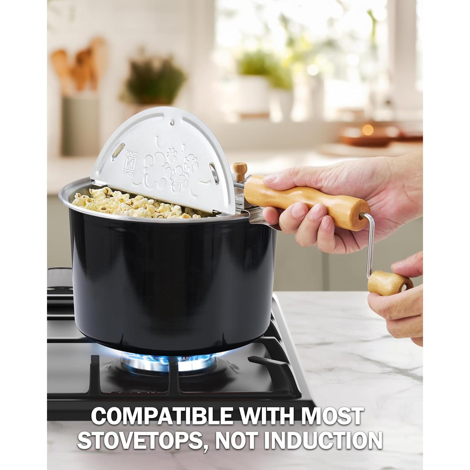 Cook N Home Stovetop Popcorn Popper with Crank, 6-Quart Aluminum Popcorn Pot, Black