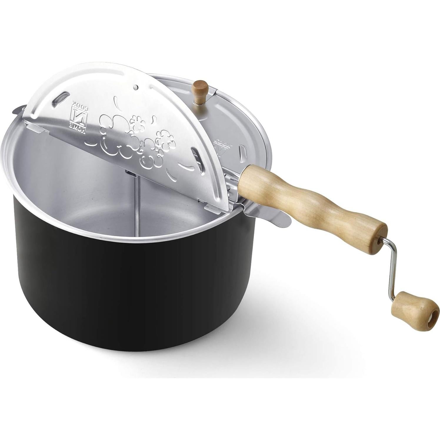 Cook N Home Stovetop Popcorn Popper with Crank, 6-Quart Aluminum Popcorn Pot, Black