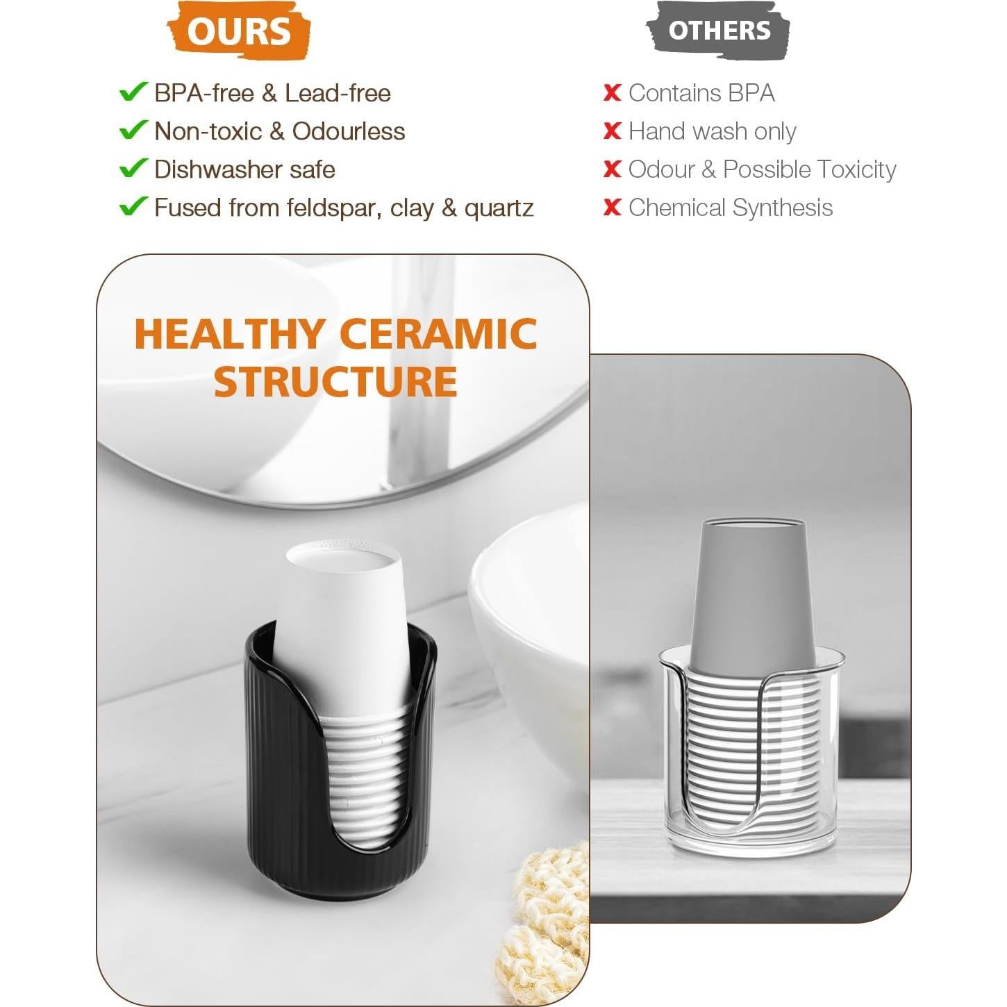 Dispensador de Vasos de Cerámica ABRUTY 3-4oz para Baño