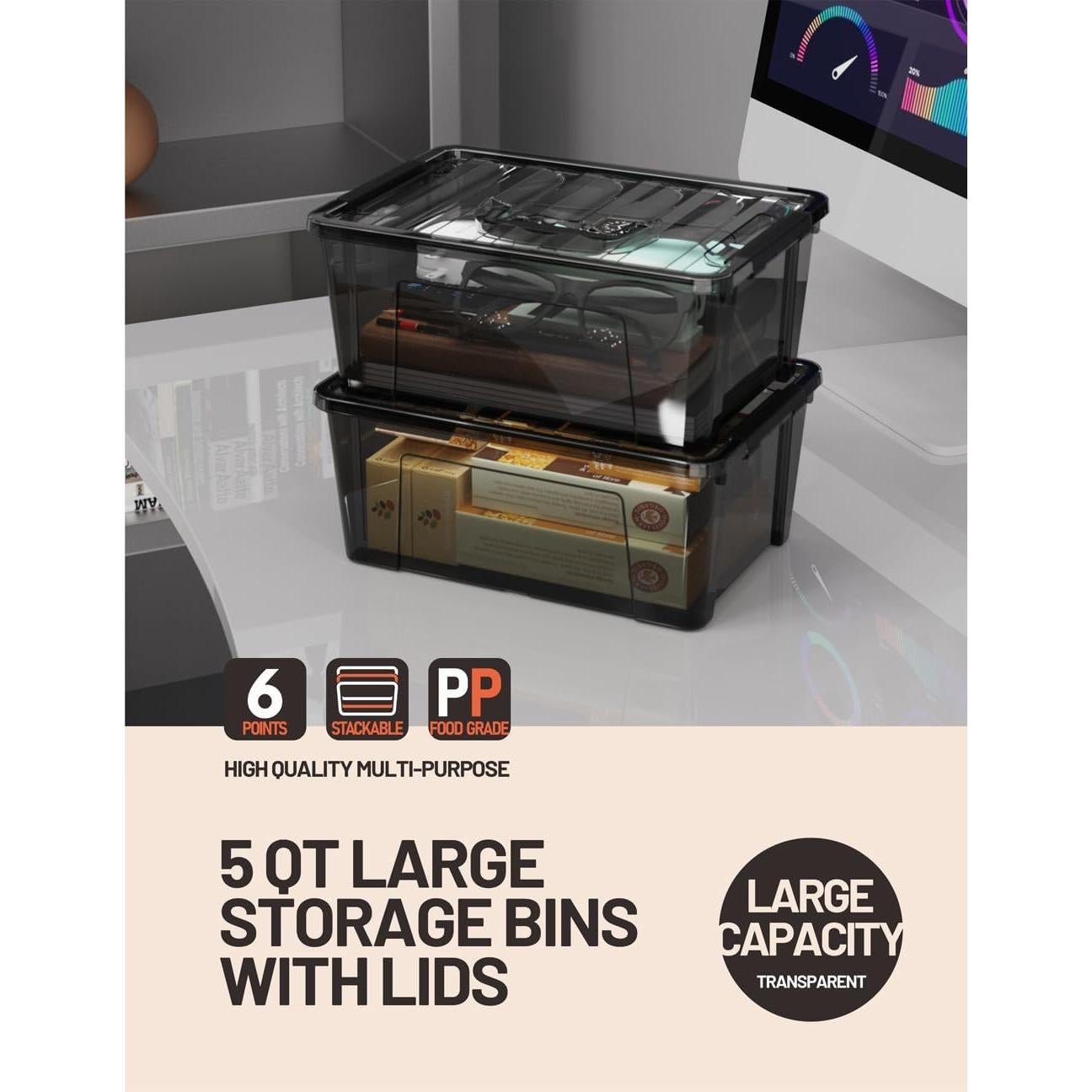 Contenedor de Almacenamiento WYT 6 Unidades 5 Cuartos Plástico Negro