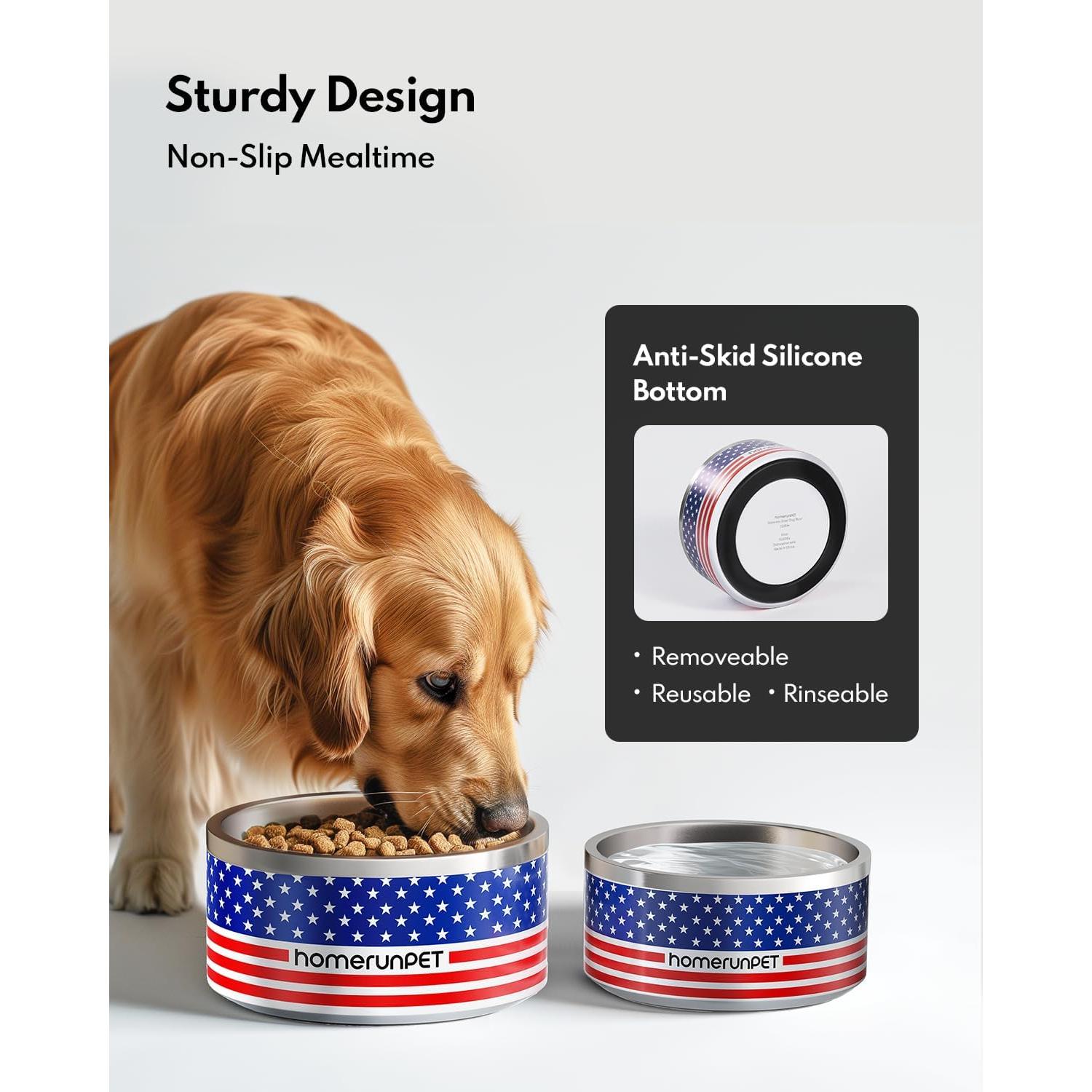 Tazón para Perros HomeRunPet Acero Inoxidable 32oz Antideslizante