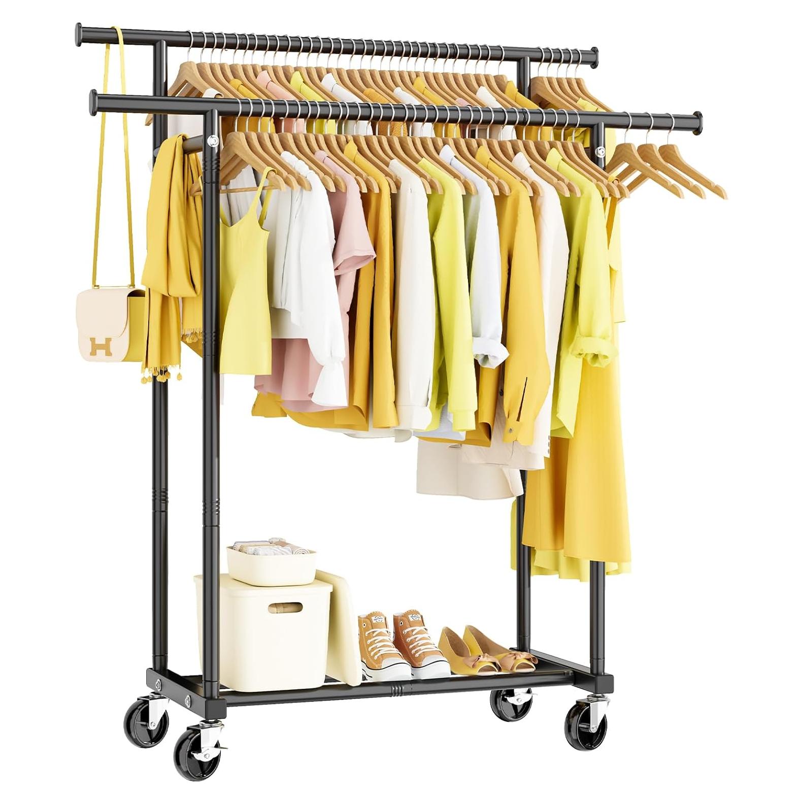 Perchero Rodante Doble Barra HYSEYY Metal Negro 95.25 kg