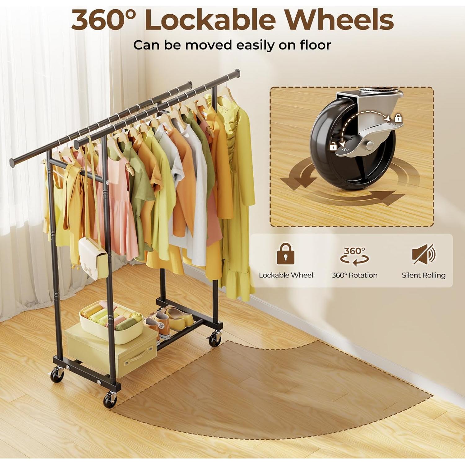 Perchero Rodante Doble Barra HYSEYY Metal Negro 95.25 kg