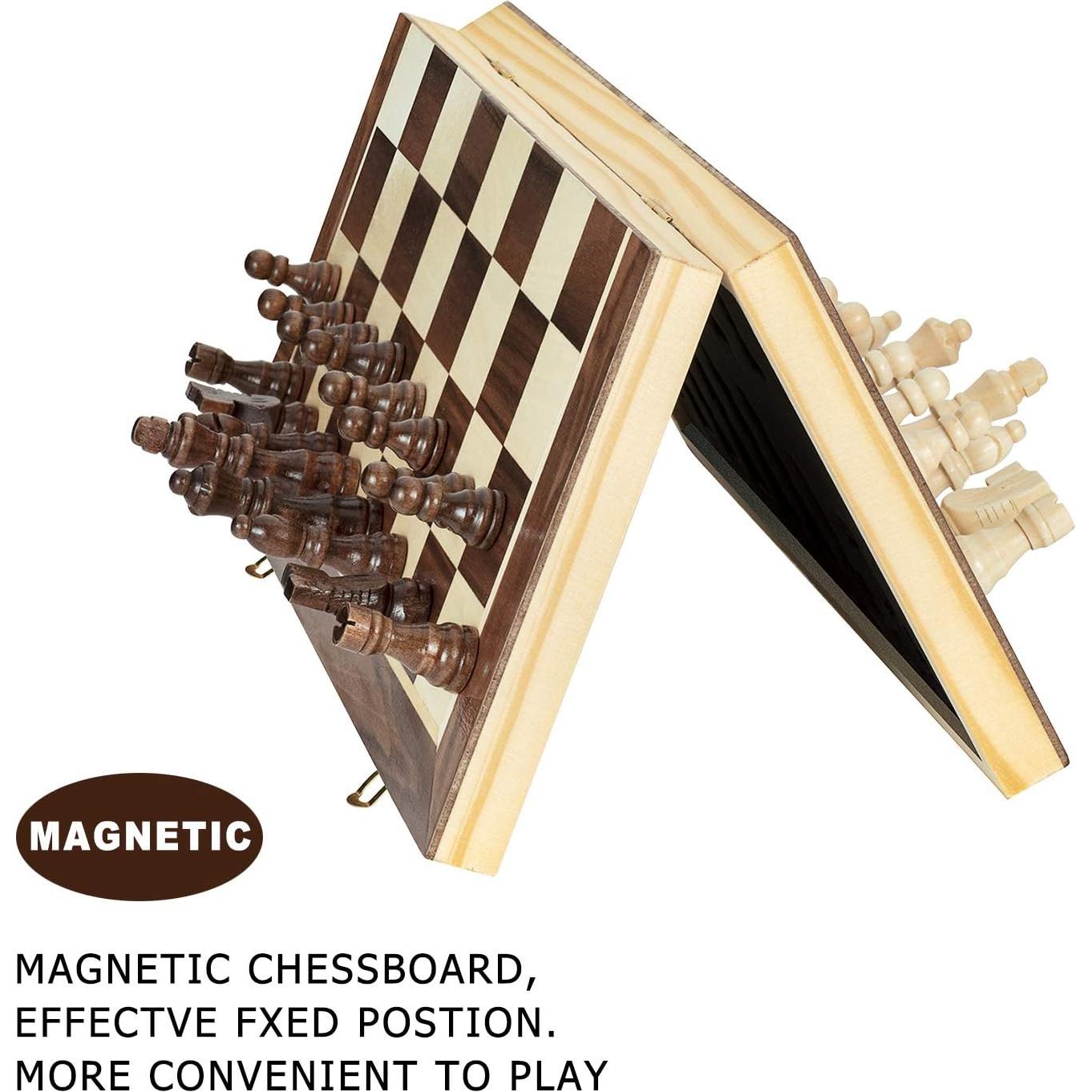 Juego de Ajedrez Magnético de Madera AMEROUS 38 cm Plegable
