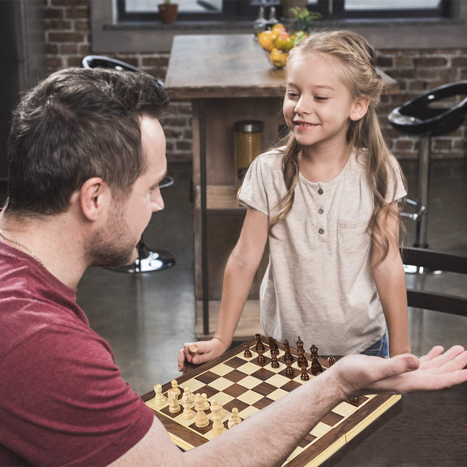 Juego de Ajedrez Magnético de Madera AMEROUS 38 cm Plegable