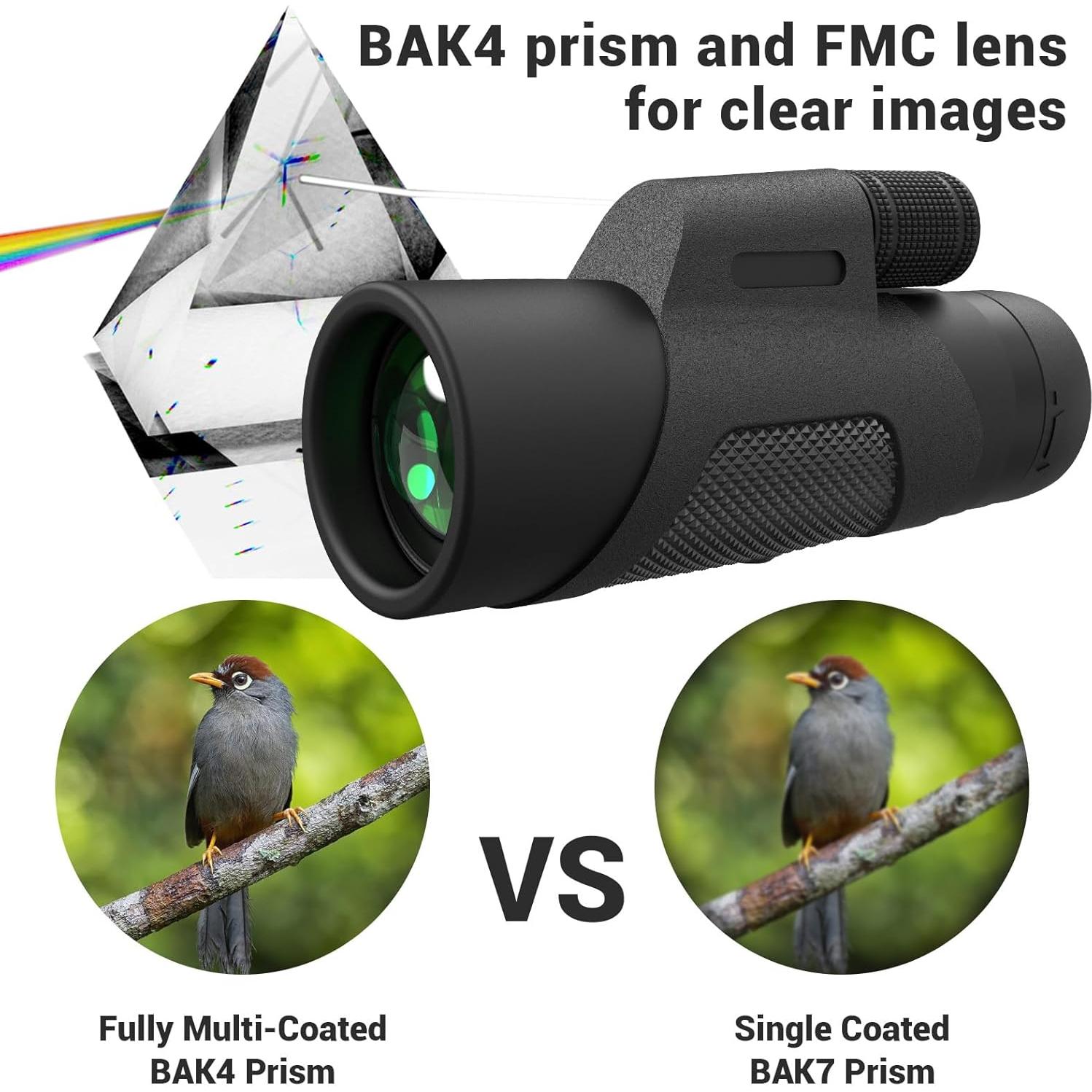 Telescopio Monocular 12x42 AMITHER Compacto HD para Aves