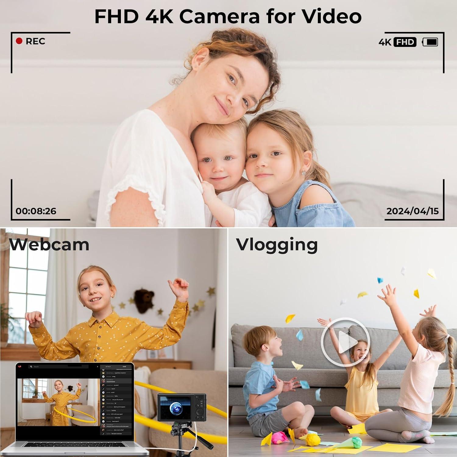 Cámara Digital Compacta Ceye 44MP 4K para Niños con SD 64GB