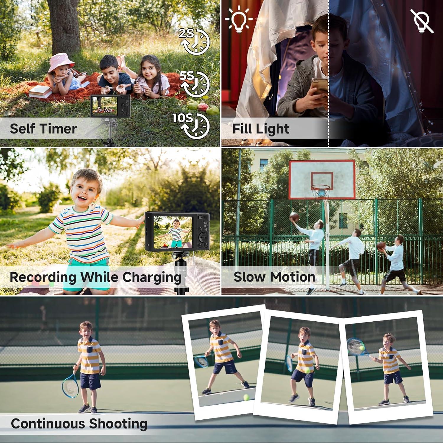 Cámara Digital Compacta Ceye 44MP 4K para Niños con SD 64GB