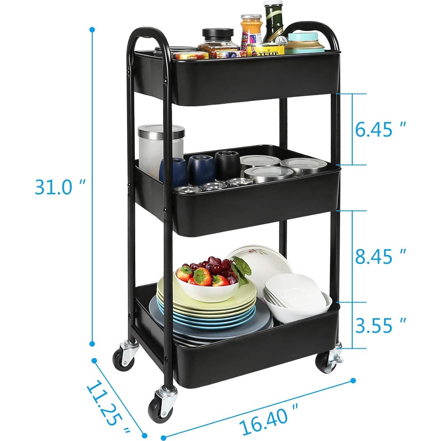 Carro de Utilidad Rodante MAX Houser 3 Niveles Negro