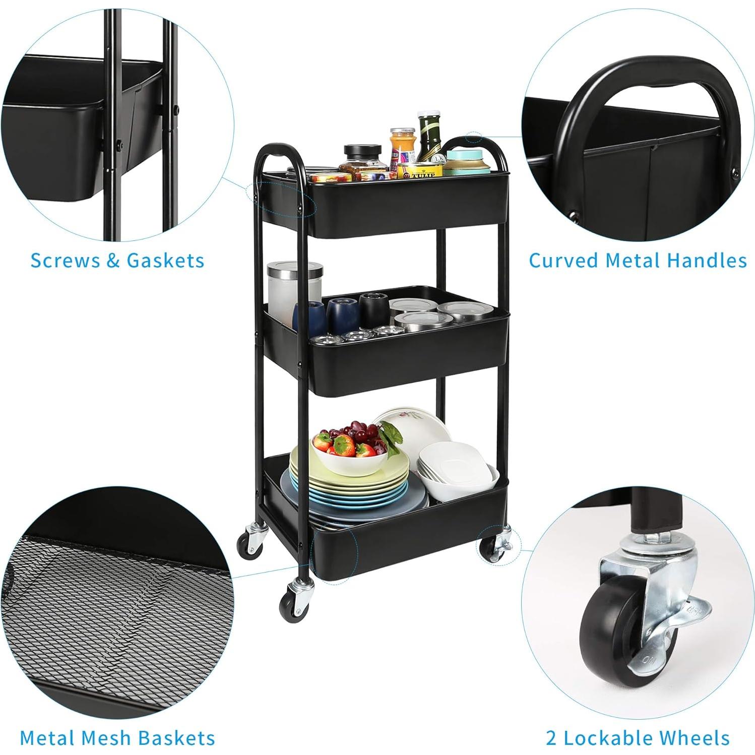 Carro de Utilidad Rodante MAX Houser 3 Niveles Negro