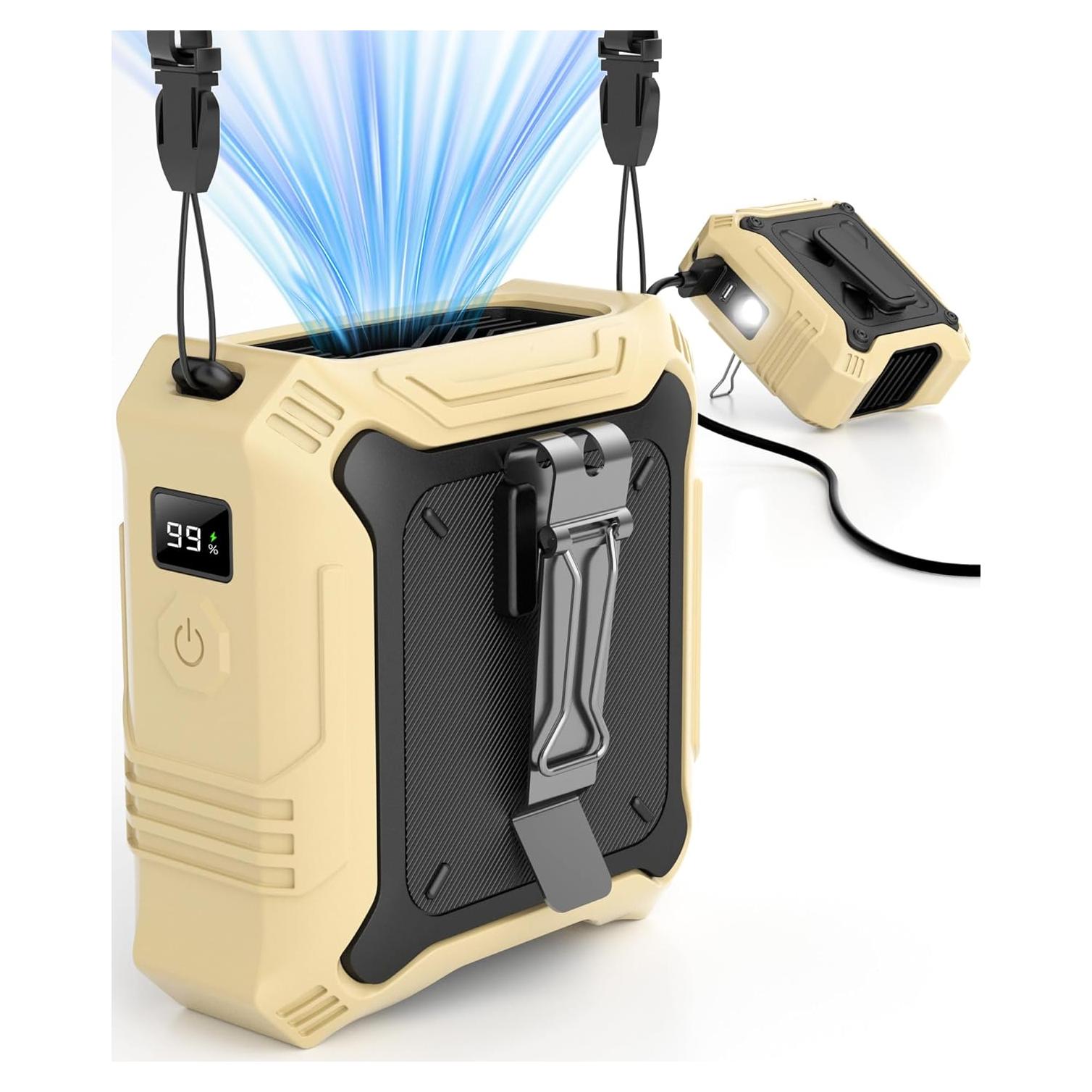 Ventilador Portátil Recargable 8000mAh Doble Cara Beige