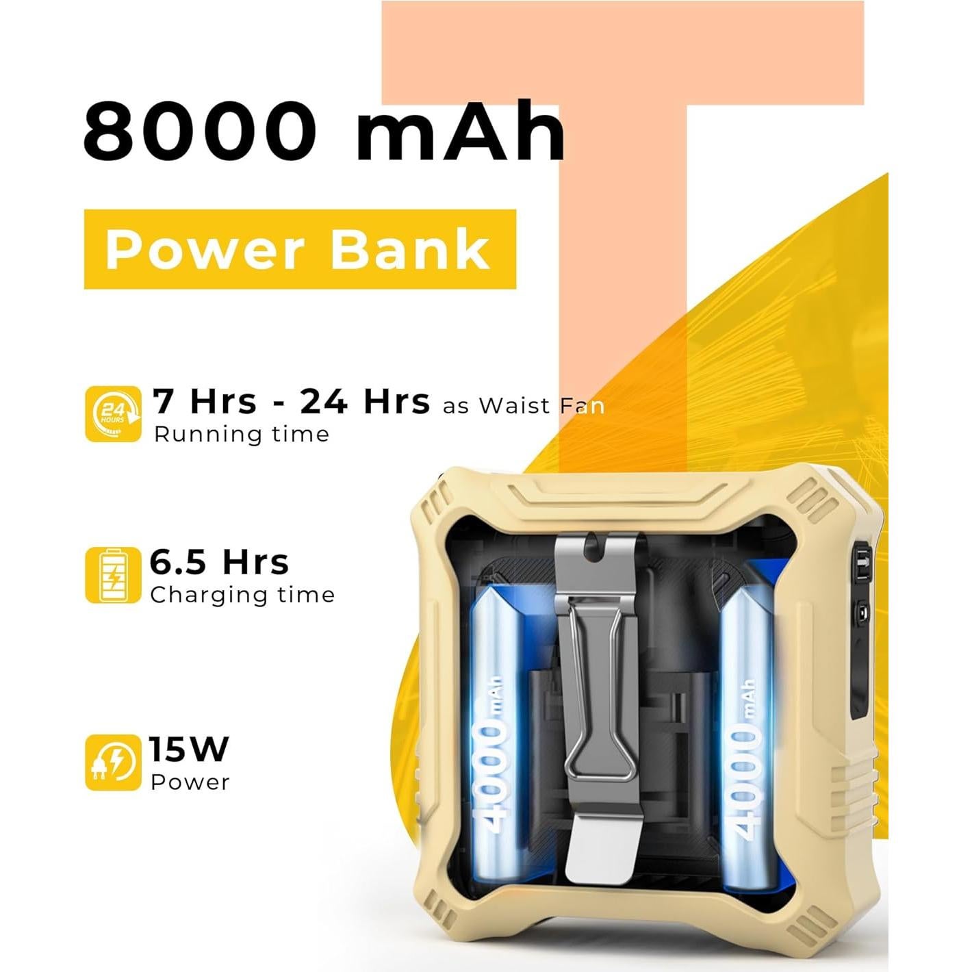 Ventilador Portátil Recargable 8000mAh Doble Cara Beige