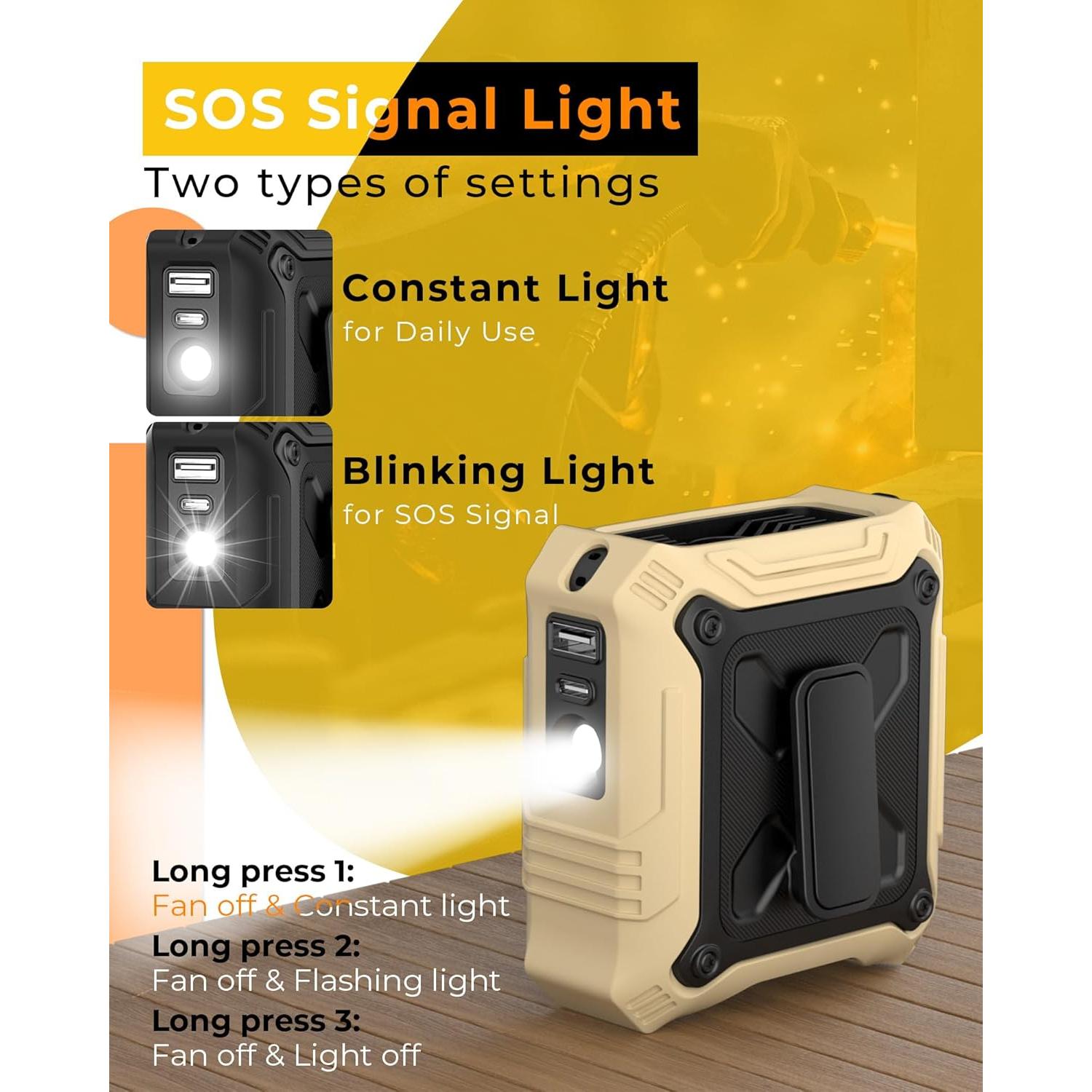 Ventilador Portátil Recargable 8000mAh Doble Cara Beige