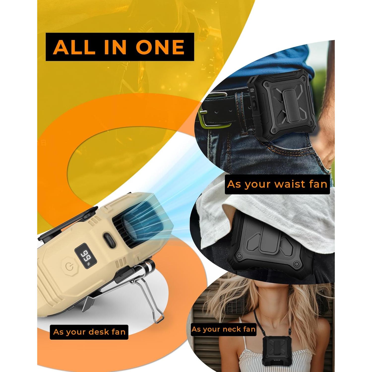 Ventilador Portátil Recargable 8000mAh Doble Cara Beige