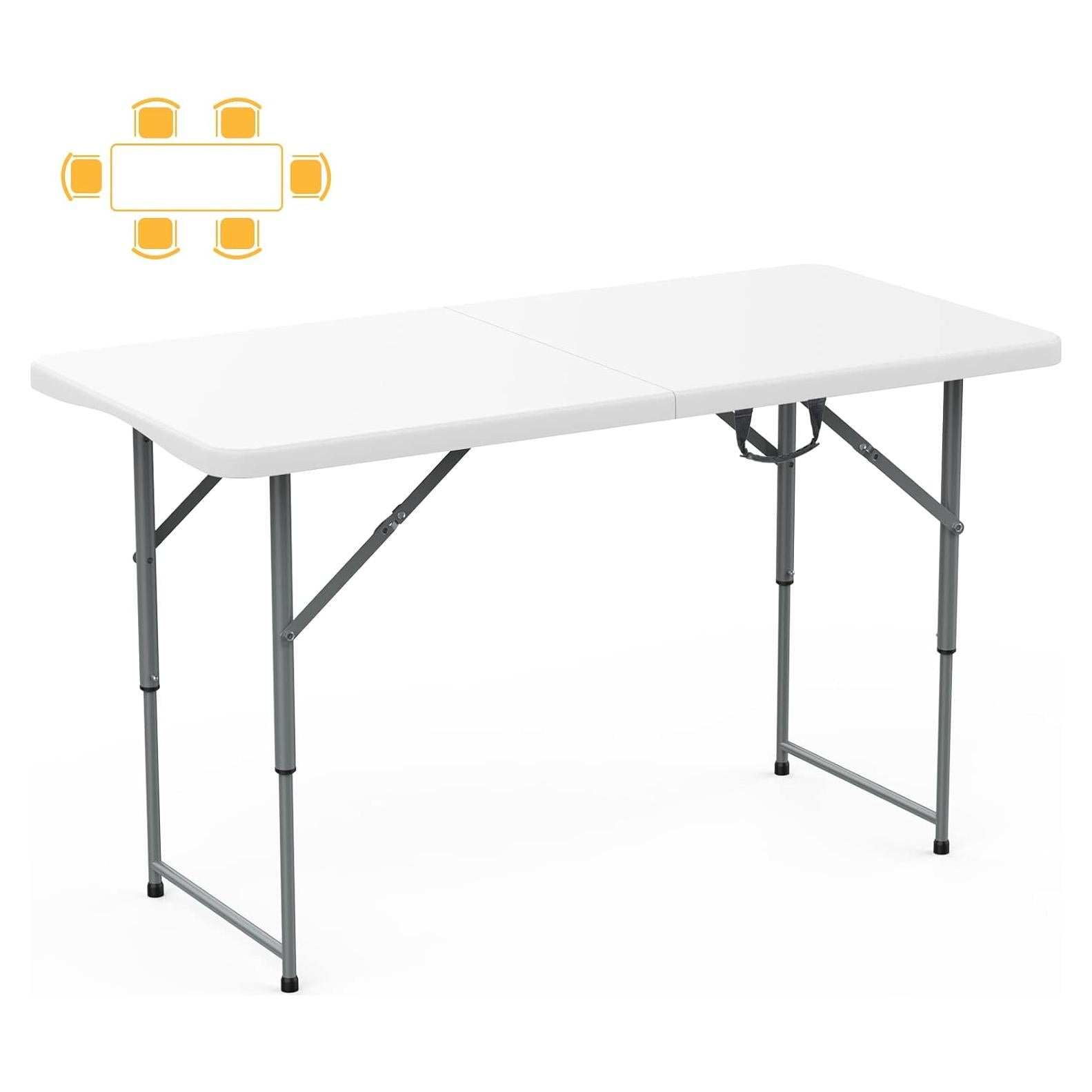 Mesa de Picnic Plegable SKOK 4FT Ajustable 150 kg Blanca