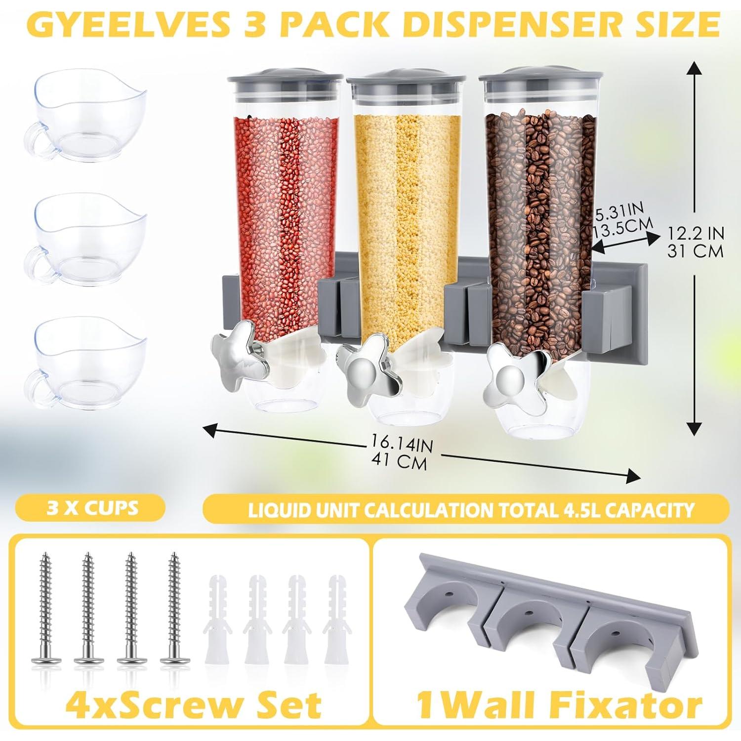 Dispensador de Cereal Nitial Triple Montado en Pared 5.4L