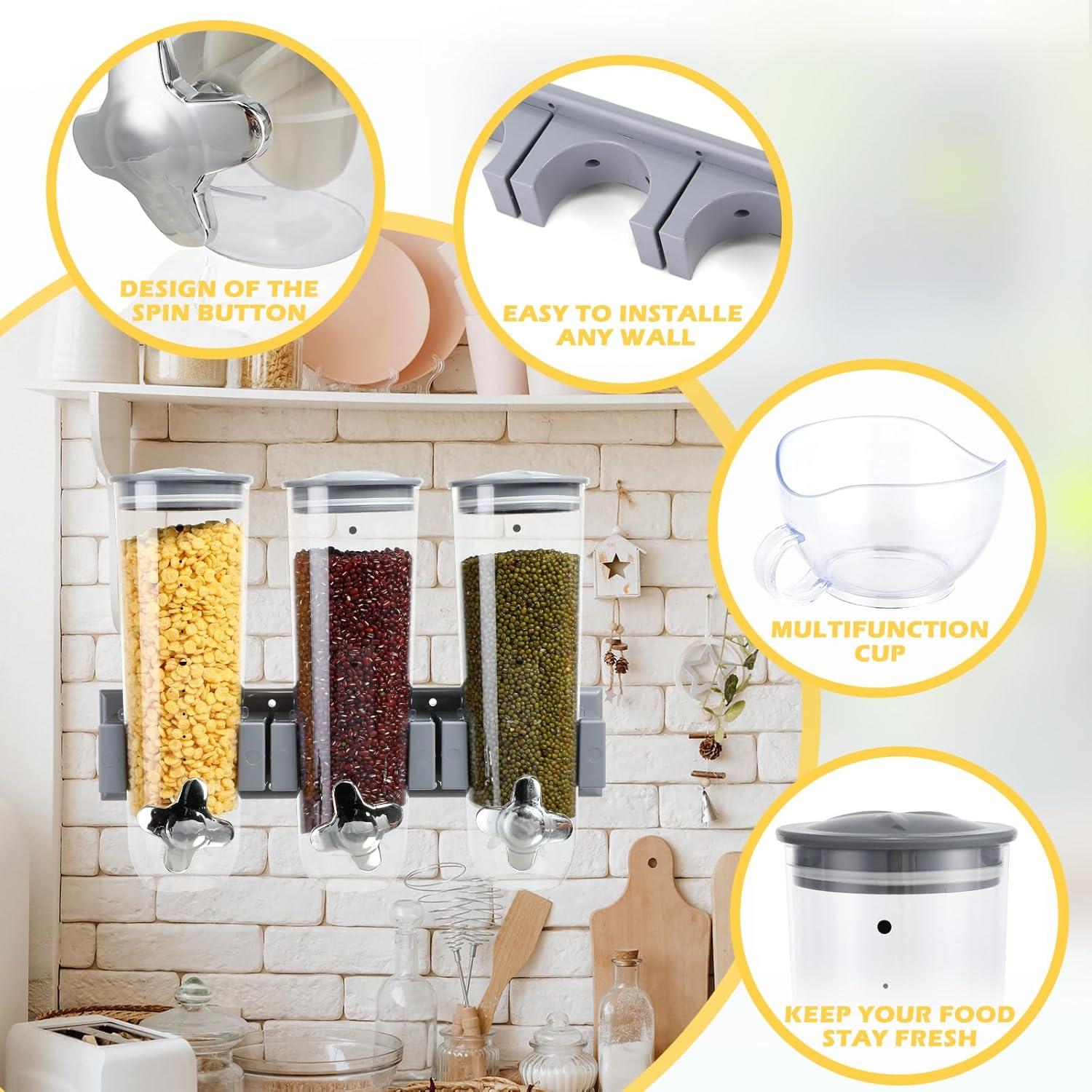 Dispensador de Cereal Nitial Triple Montado en Pared 5.4L