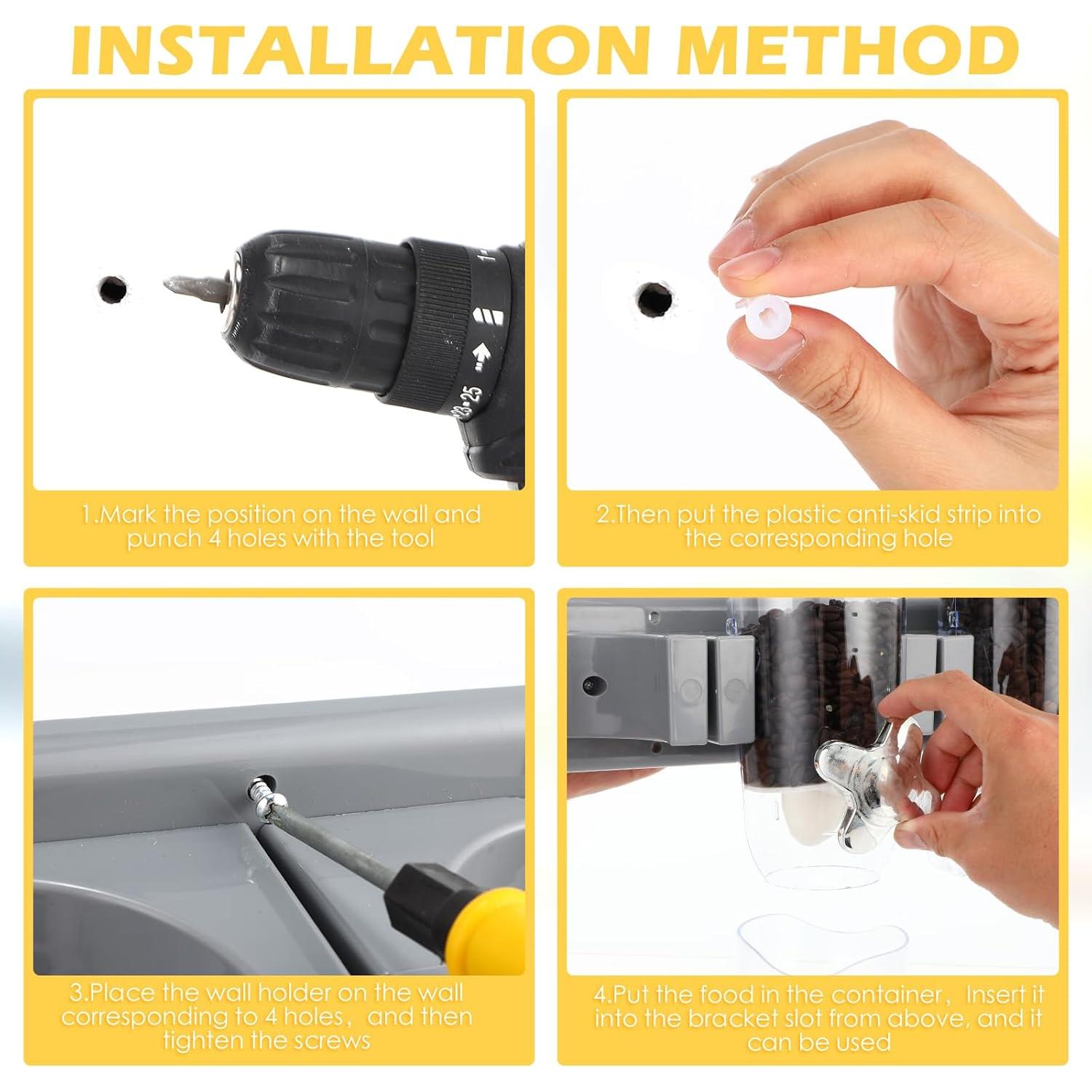 Dispensador de Cereal Nitial Triple Montado en Pared 5.4L