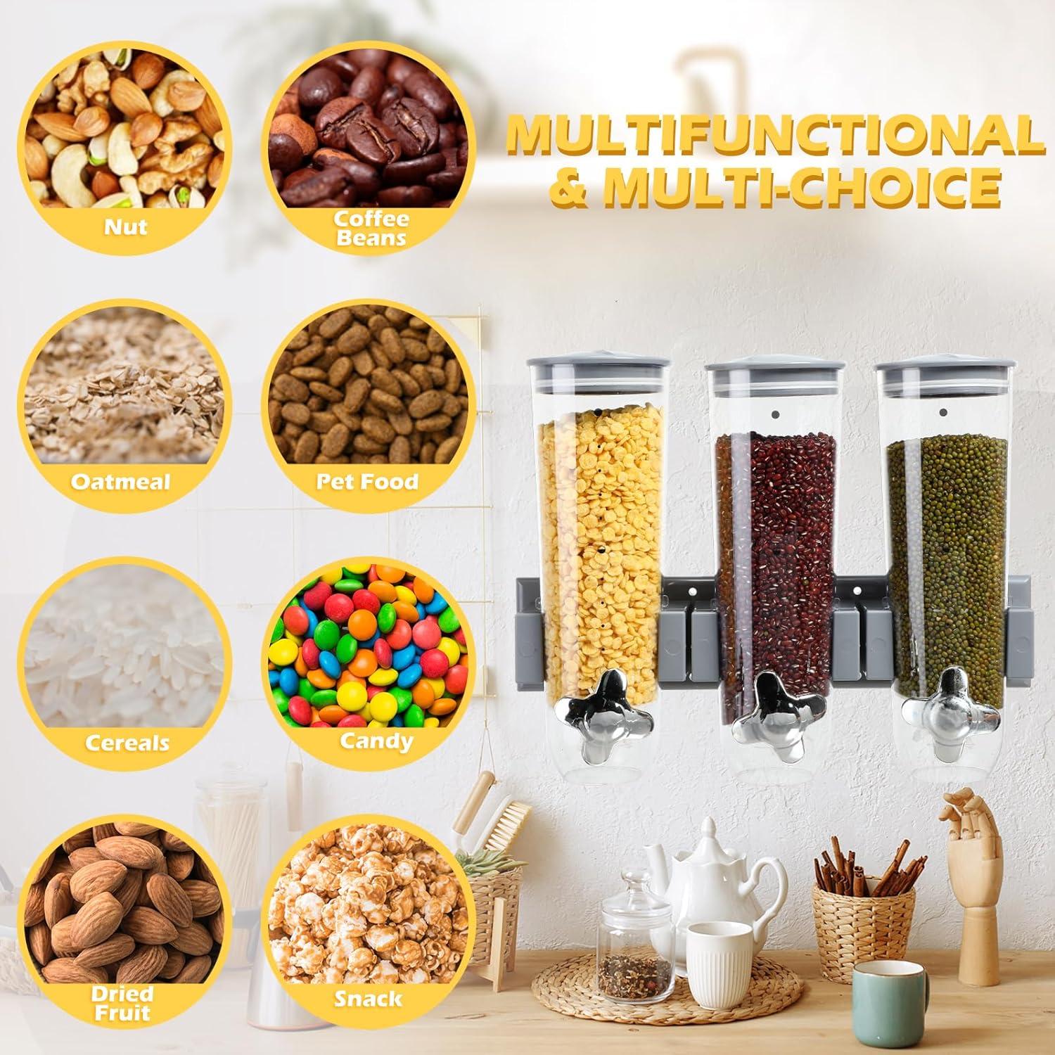 Dispensador de Cereal Nitial Triple Montado en Pared 5.4L