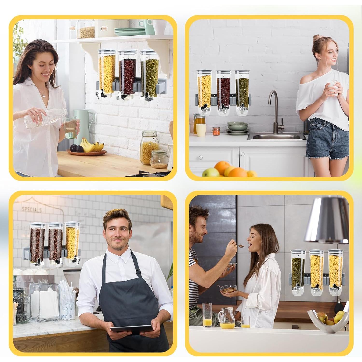 Dispensador de Cereal Nitial Triple Montado en Pared 5.4L