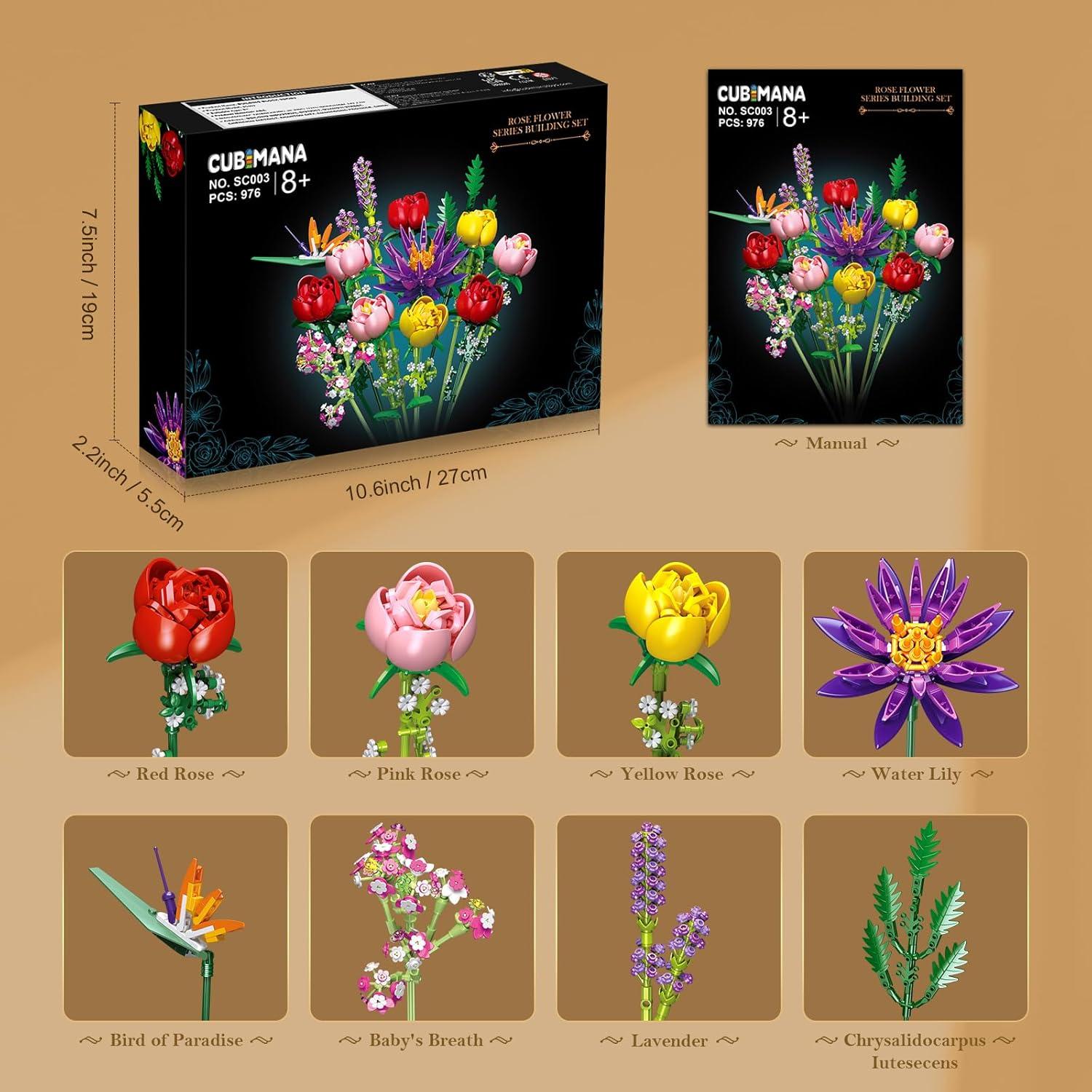 Juego de Construcción de Ramo de Flores CUBIMANA 976 Piezas