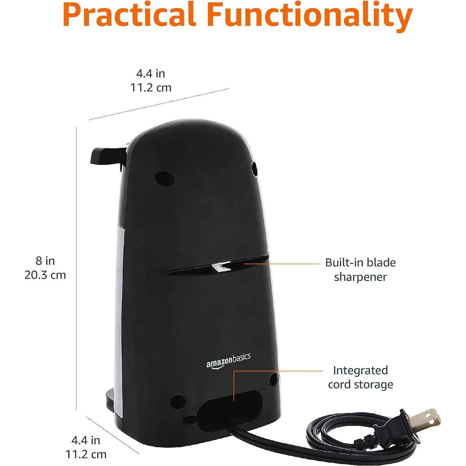 Abrelatas Eléctrico Amazon Basics 3-en-1 Automático 50W Negro