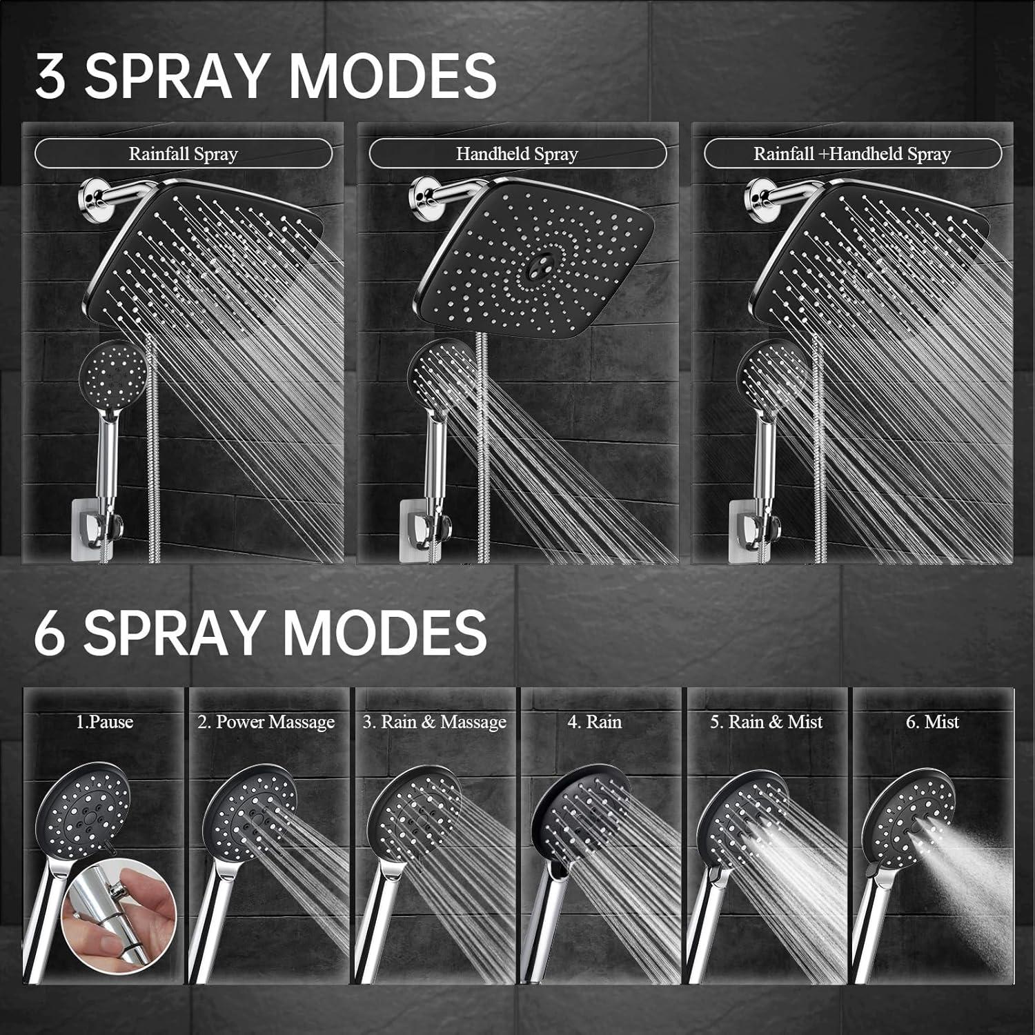 Cabezal de Ducha Veken 30 cm Rectangular con Manguera 178 cm