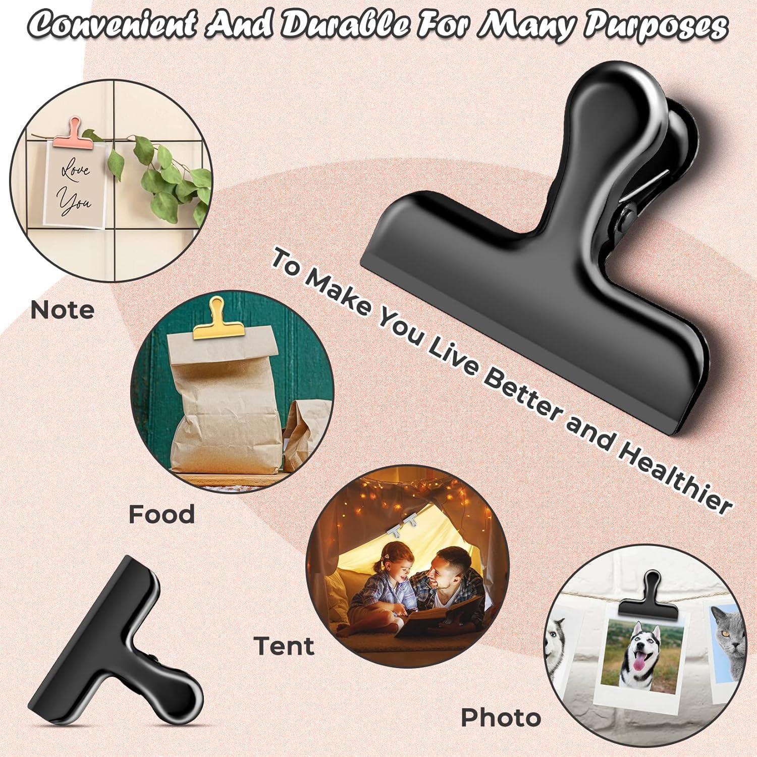 6 Clips de Bolsa Negros ANZNKU de Acero Inoxidable 7.7 cm