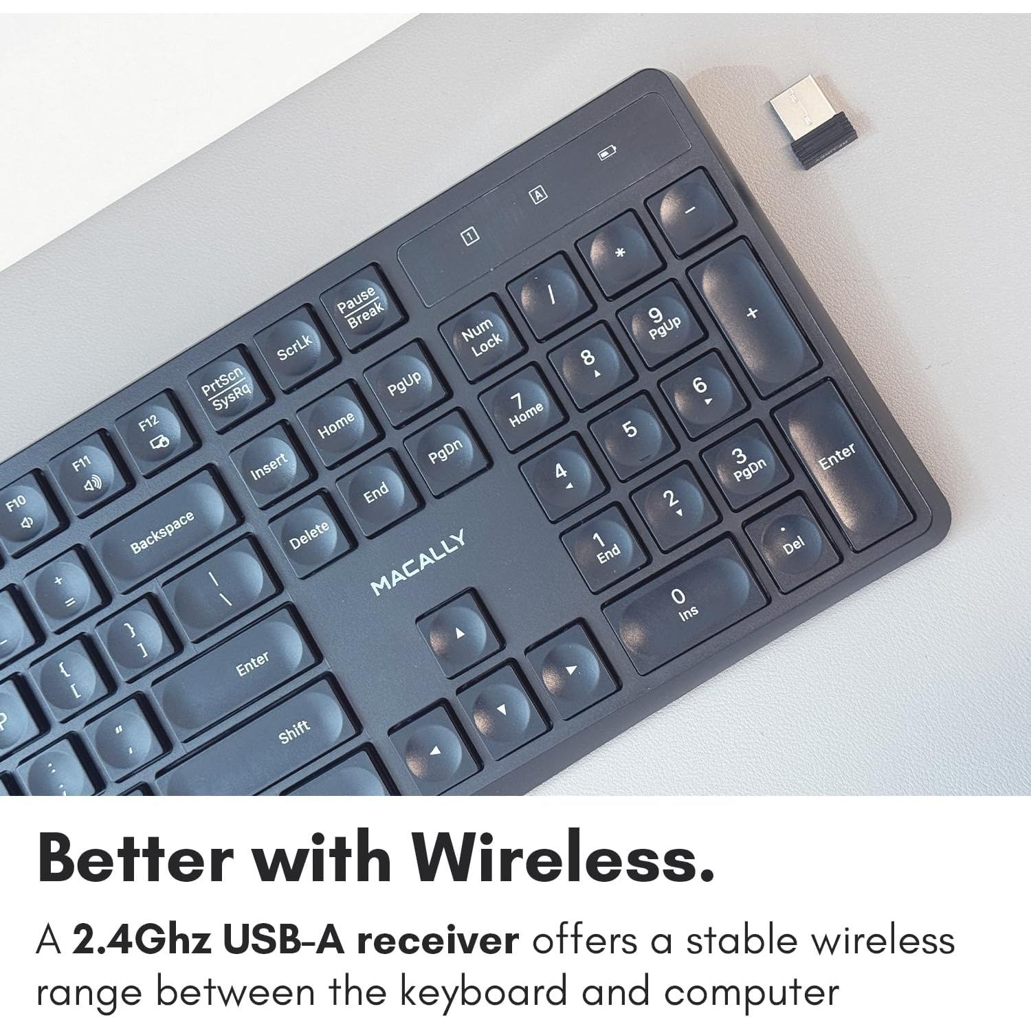 Teclado Inalámbrico Macally RFJJKEY | Tamaño Completo, Silencioso