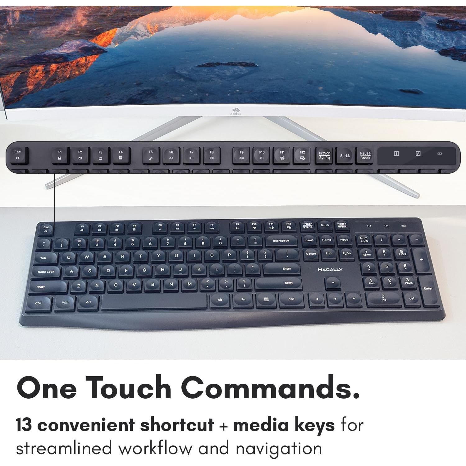 Teclado Inalámbrico Macally RFJJKEY | Tamaño Completo, Silencioso