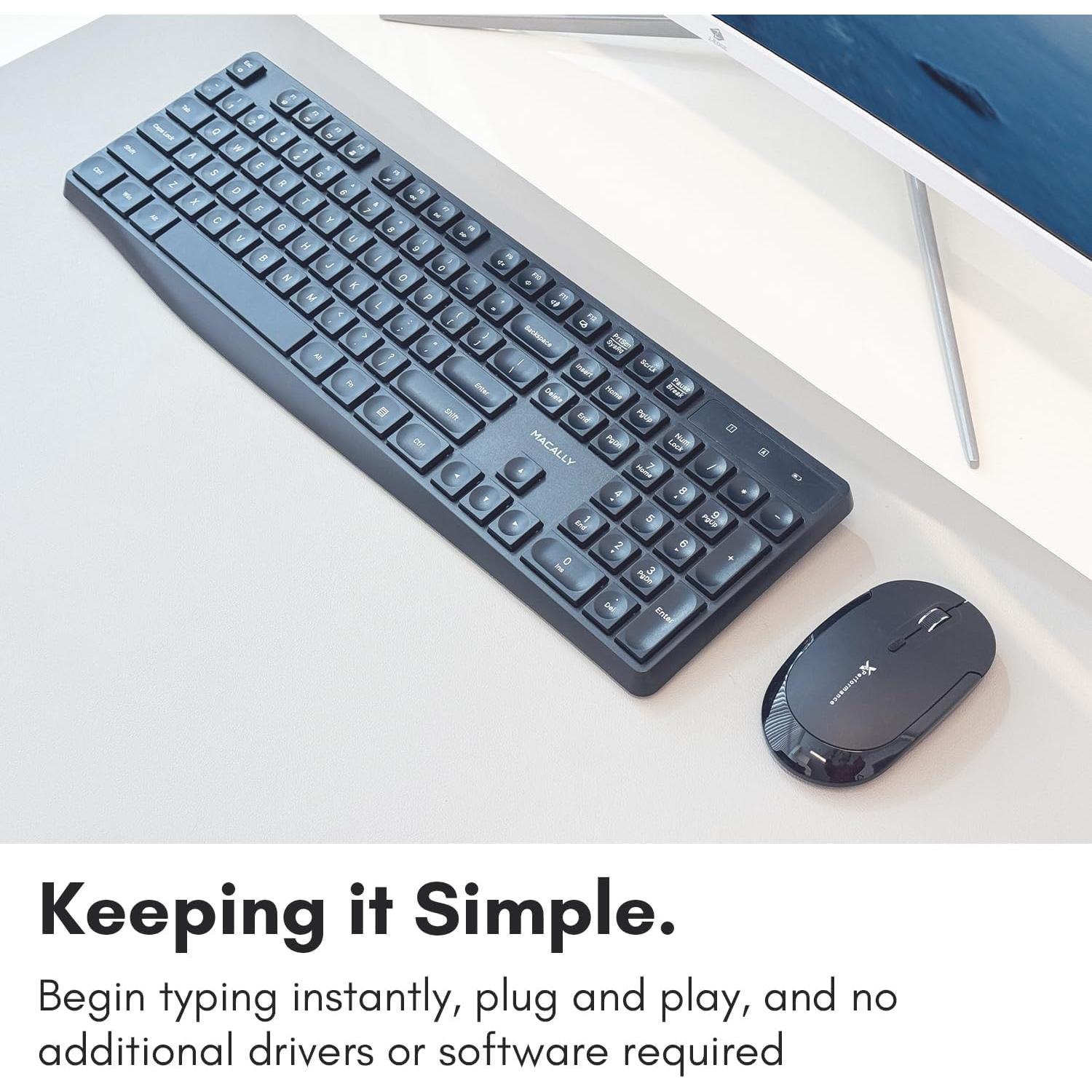 Teclado Inalámbrico Macally RFJJKEY | Tamaño Completo, Silencioso