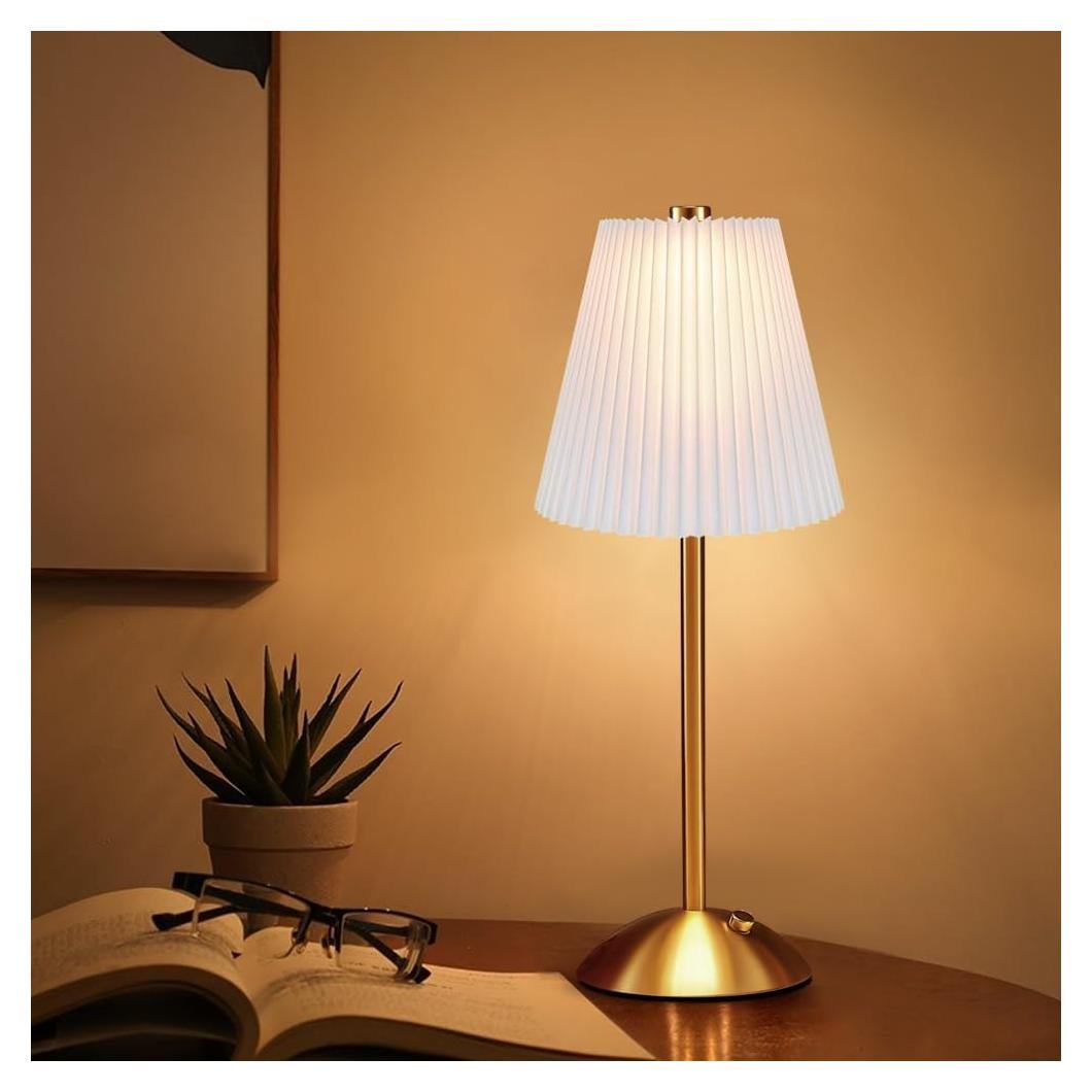 Lámpara de Mesa LED HPUFKOT Blanca con Pantalla de Tela