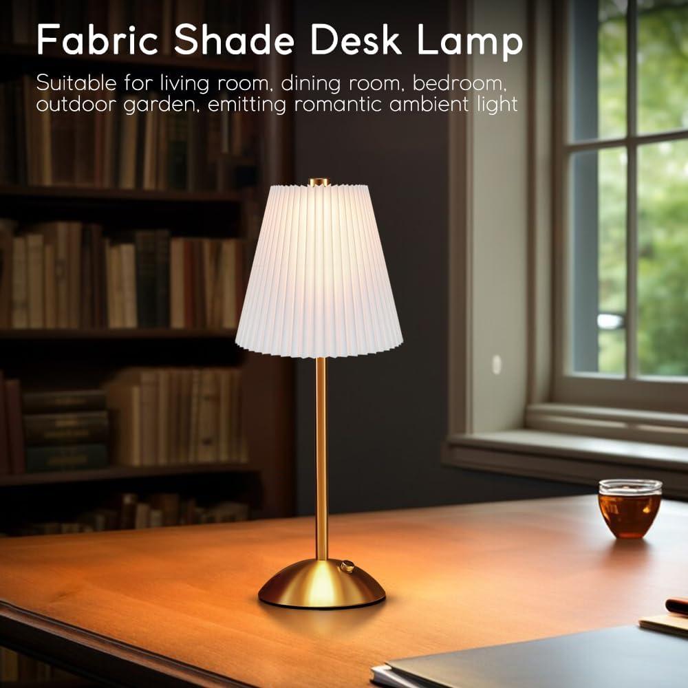 Lámpara de Mesa LED HPUFKOT Blanca con Pantalla de Tela