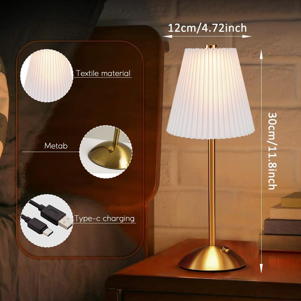 Lámpara de Mesa LED HPUFKOT Blanca con Pantalla de Tela