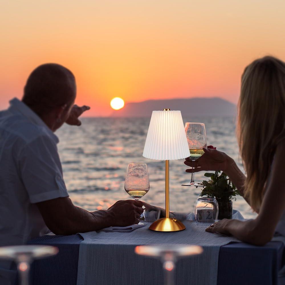 Lámpara de Mesa LED HPUFKOT Blanca con Pantalla de Tela