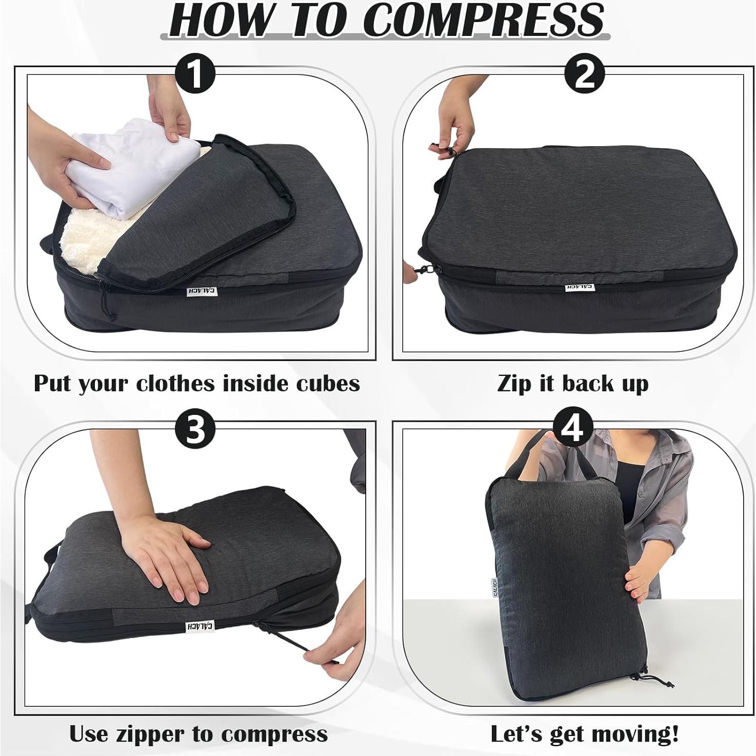 Cubos de Compresión CALACH para Organizador de Equipaje Negro