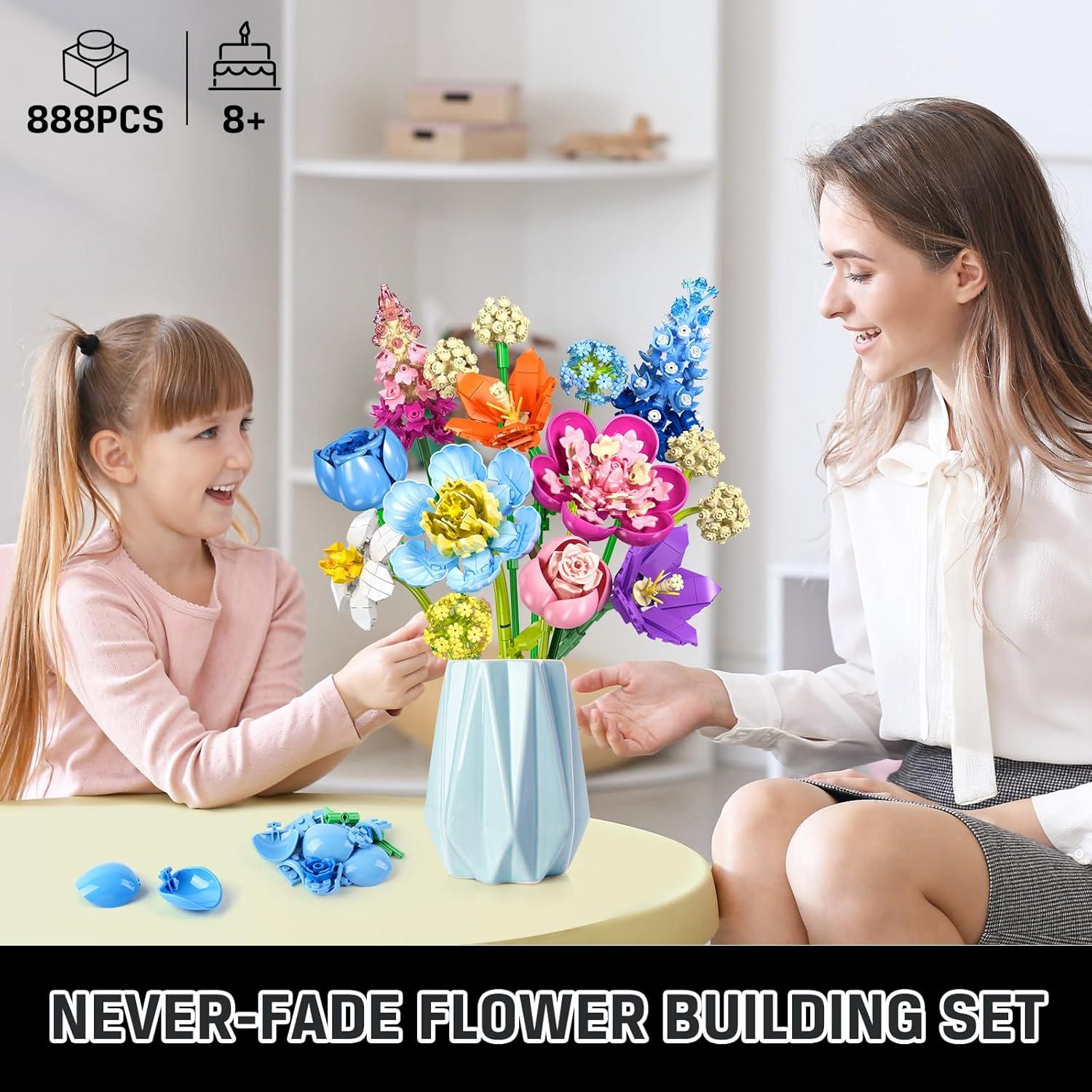 Juego de Construcción de Flores PLAXSOON 888 Piezas Decorativas