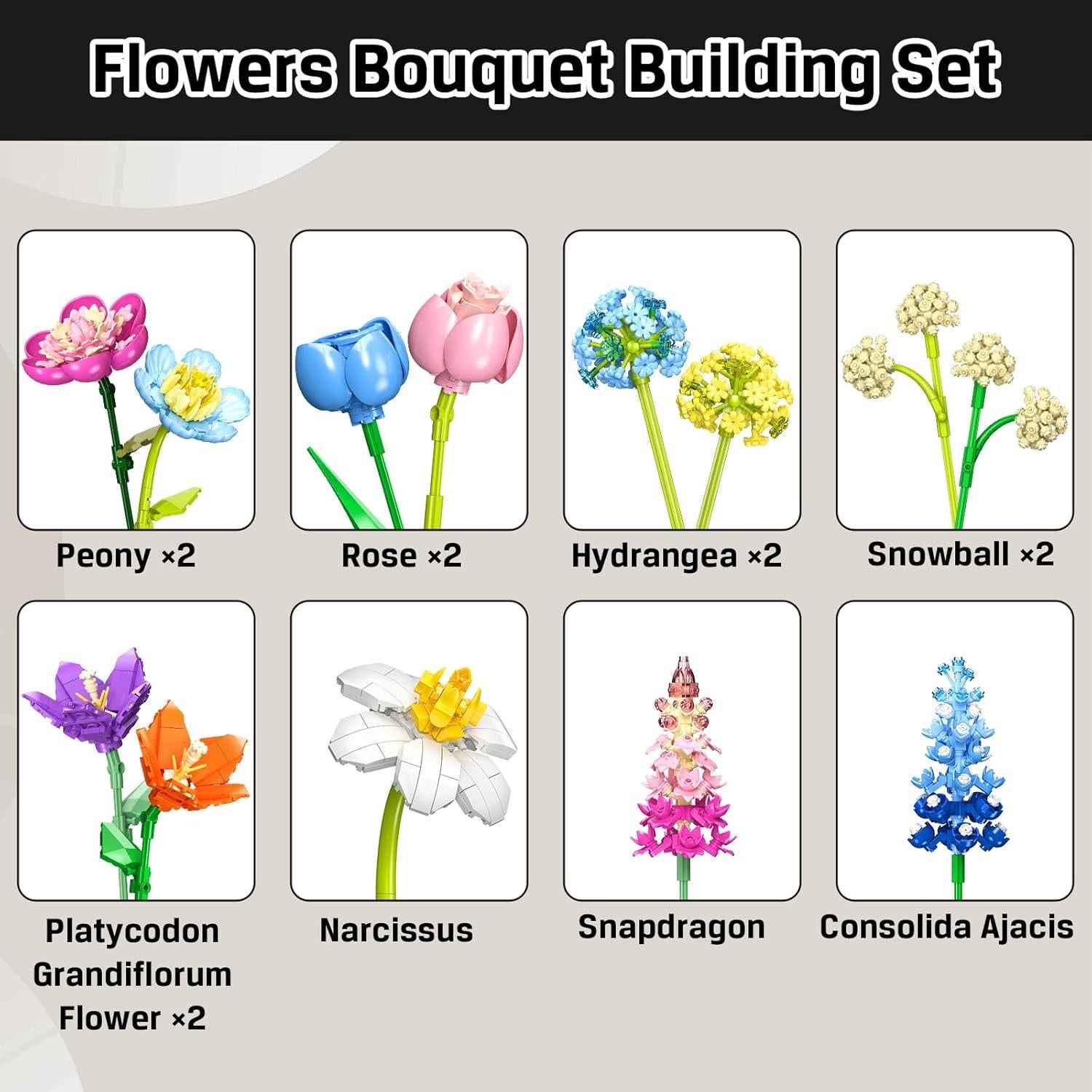Juego de Construcción de Flores PLAXSOON 888 Piezas Decorativas