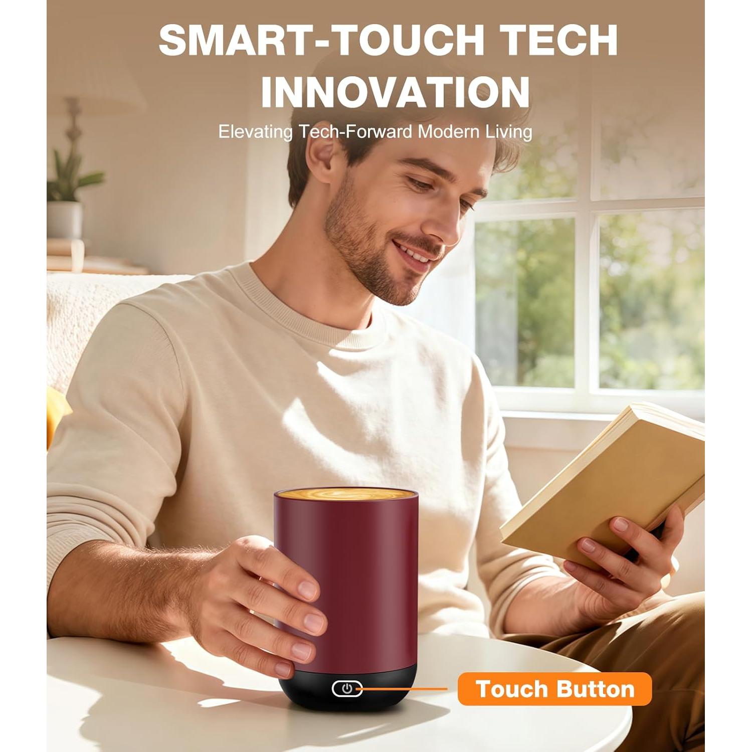 Taza de café autocalentable Kepwam Burdeos 16 oz - Control táctil