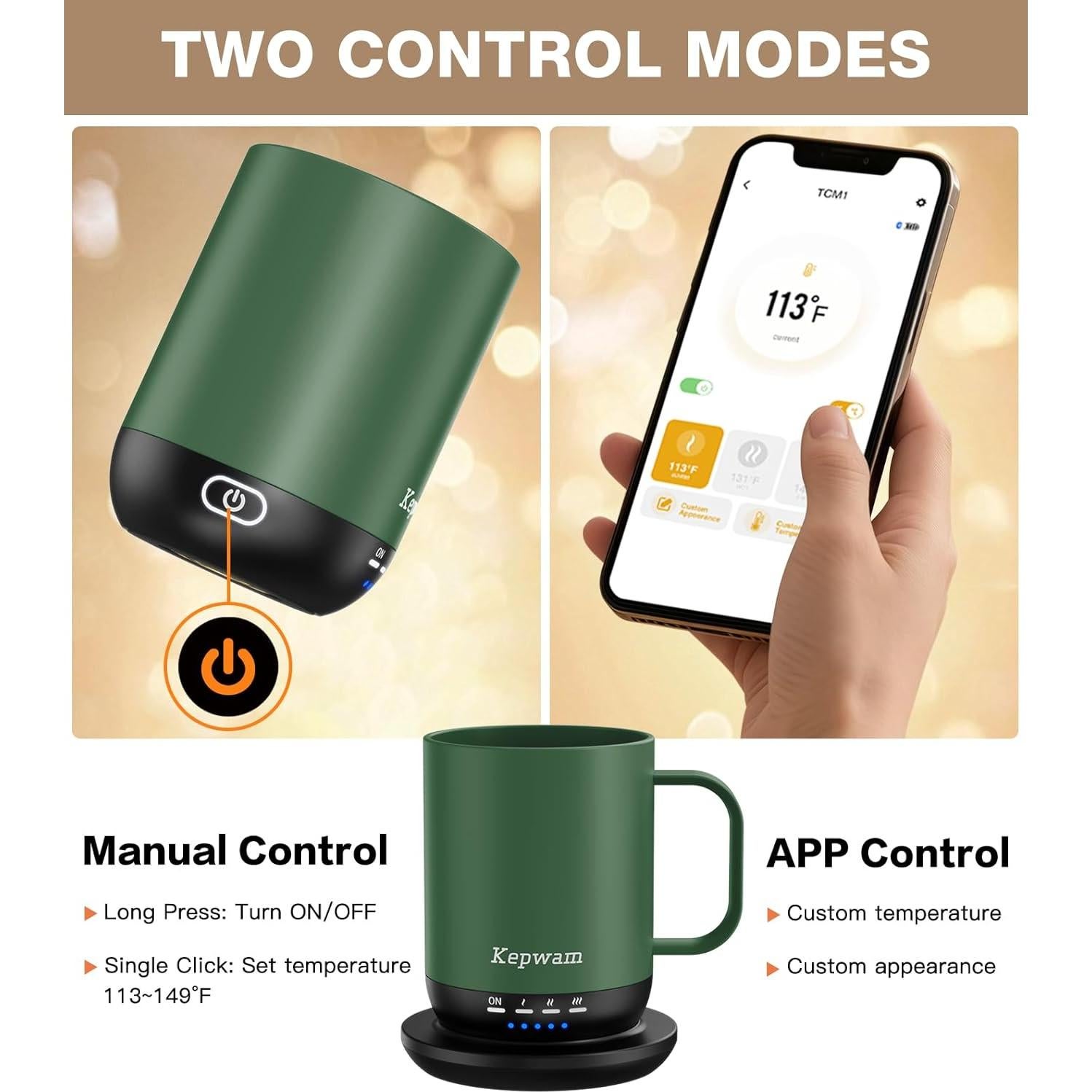 Taza de café autocalentable Kepwam 16oz Verde Bosque