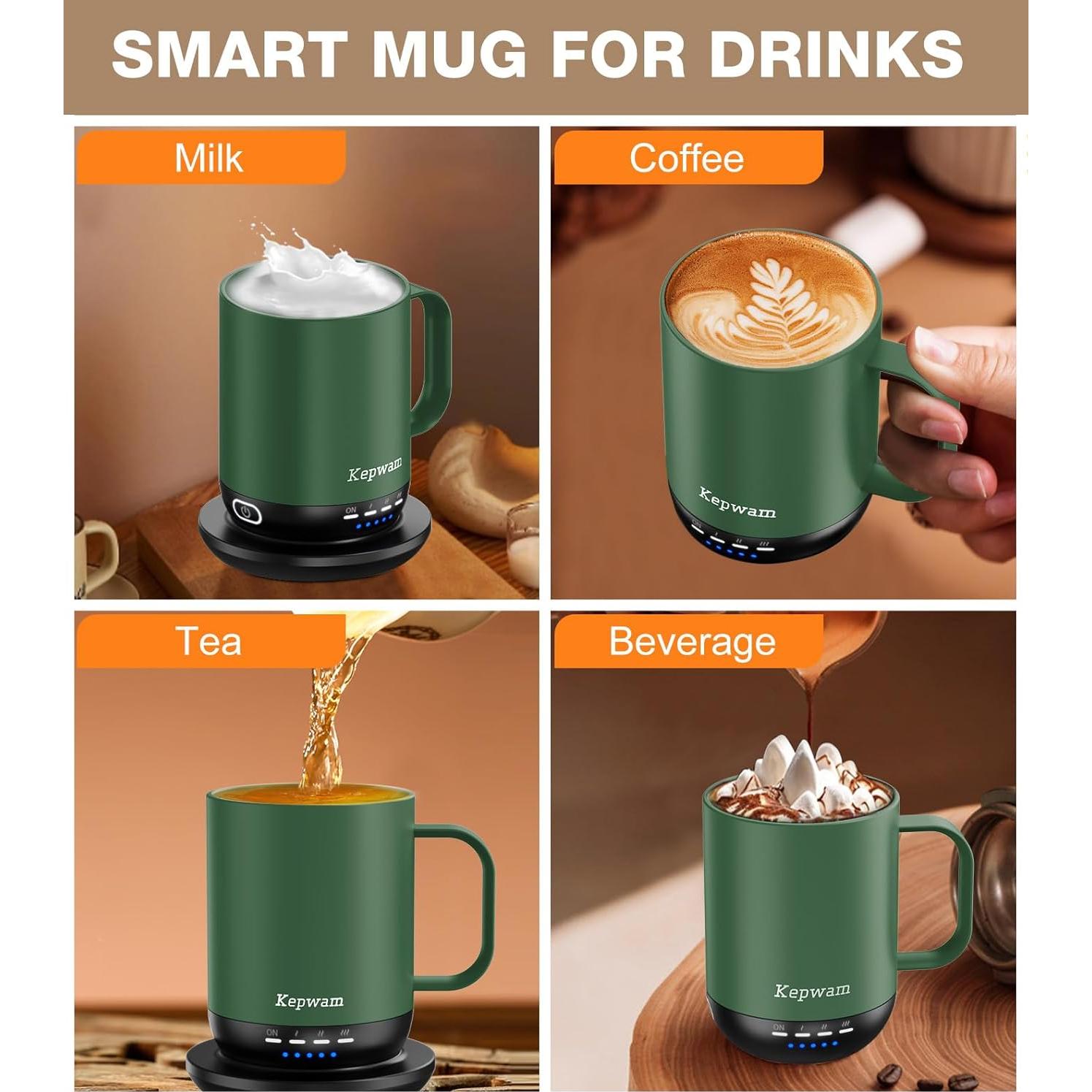 Taza de café autocalentable Kepwam 16oz Verde Bosque