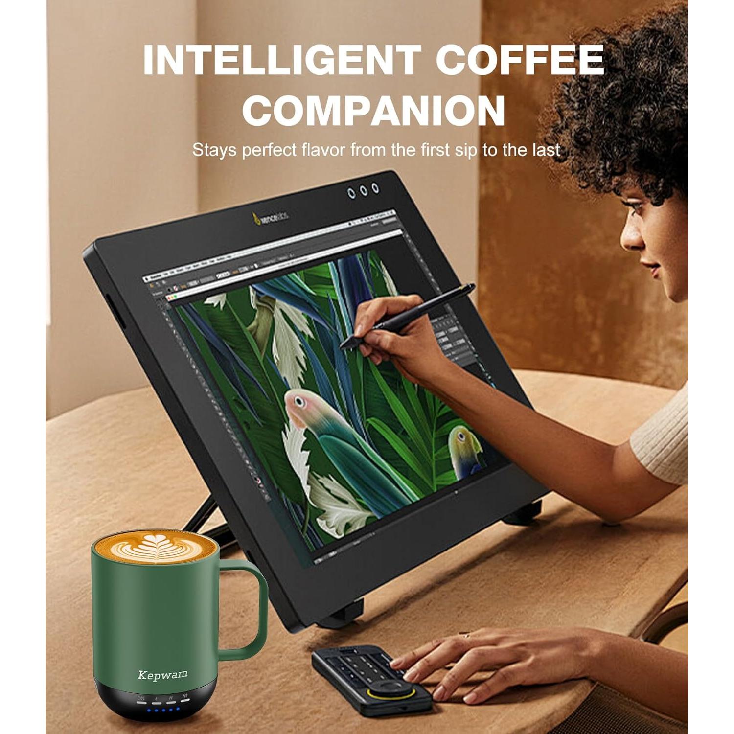 Taza de café autocalentable Kepwam 16oz Verde Bosque