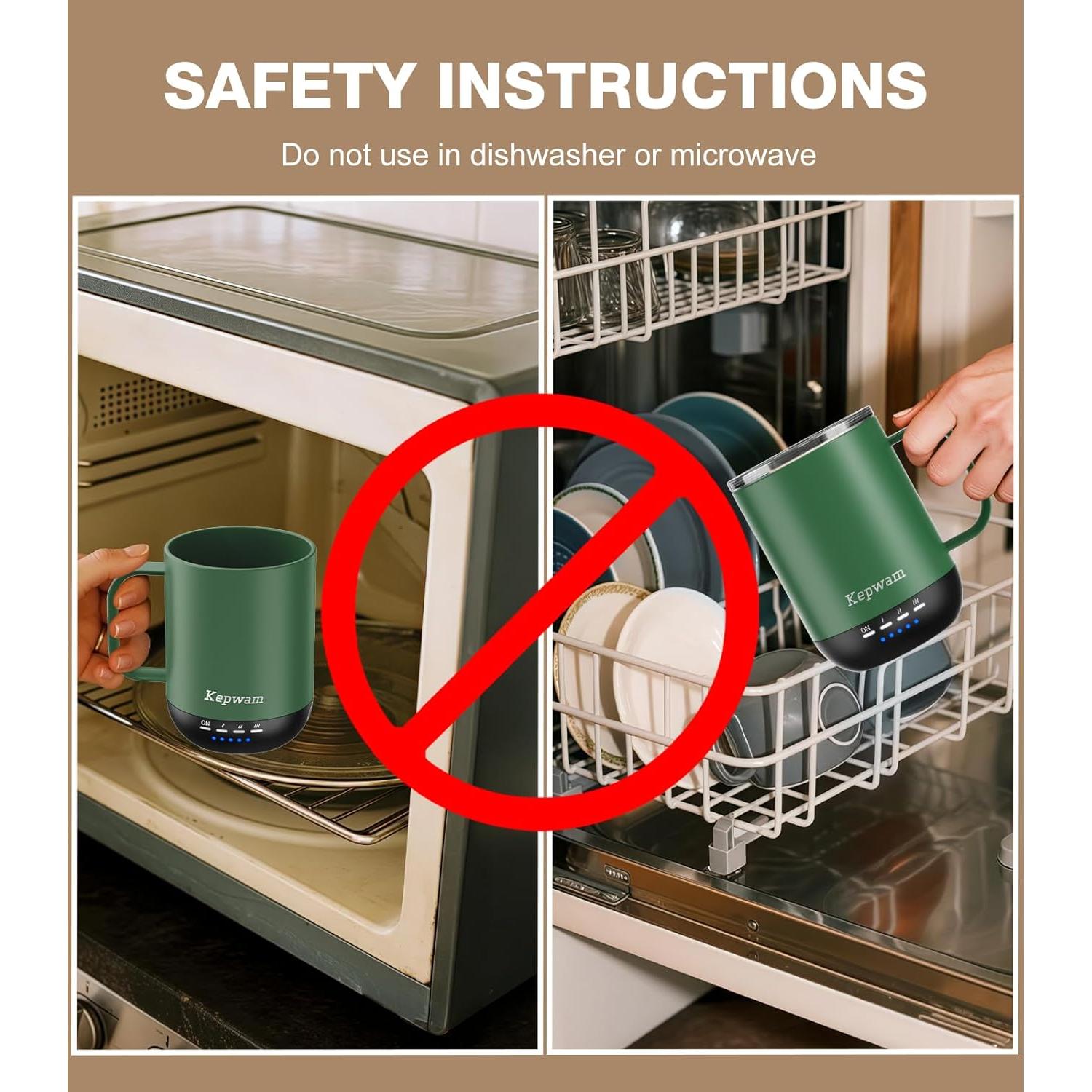 Taza de café autocalentable Kepwam 16oz Verde Bosque